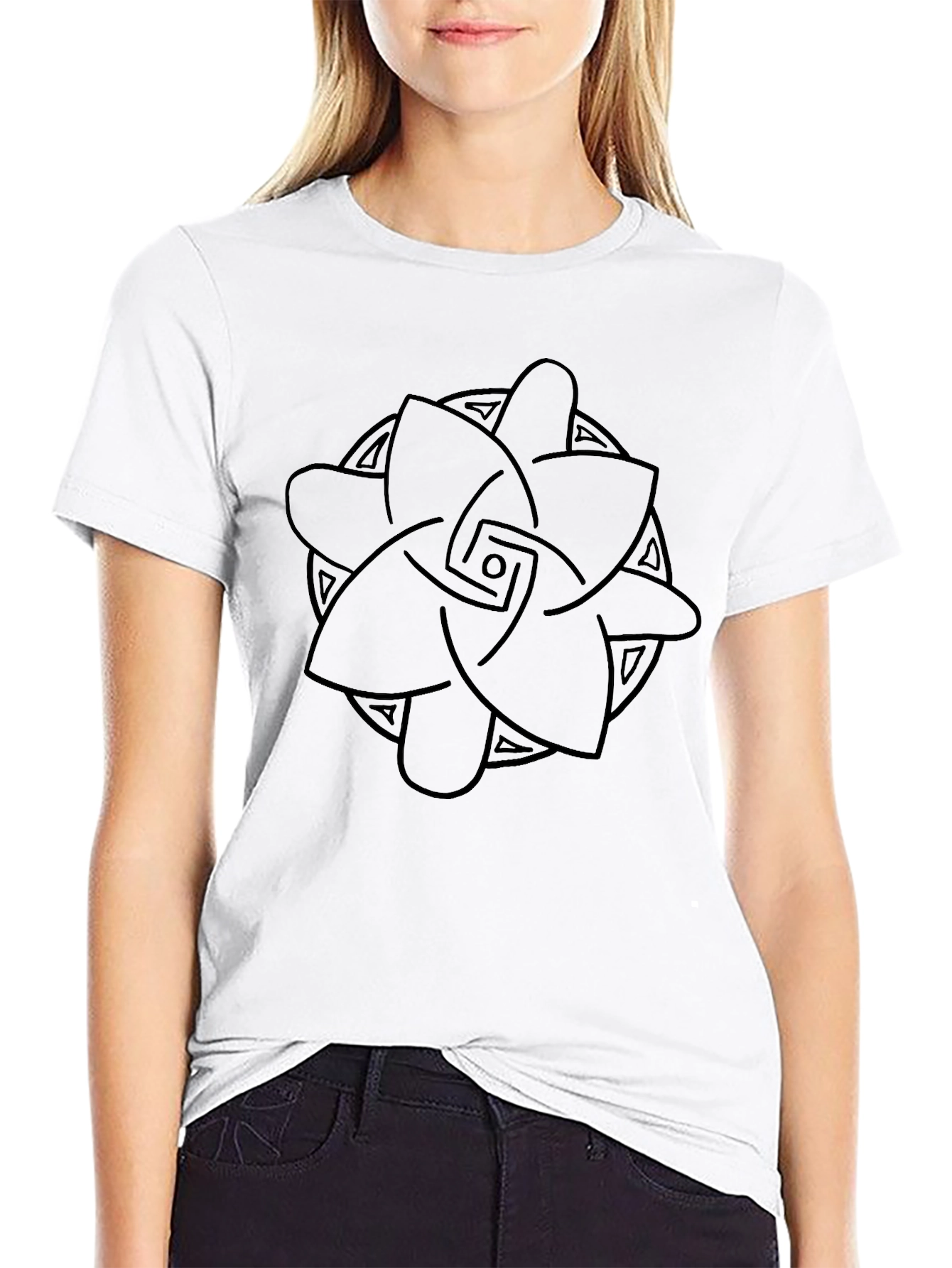 Geometric Knot Graphic Black T-Shirt
