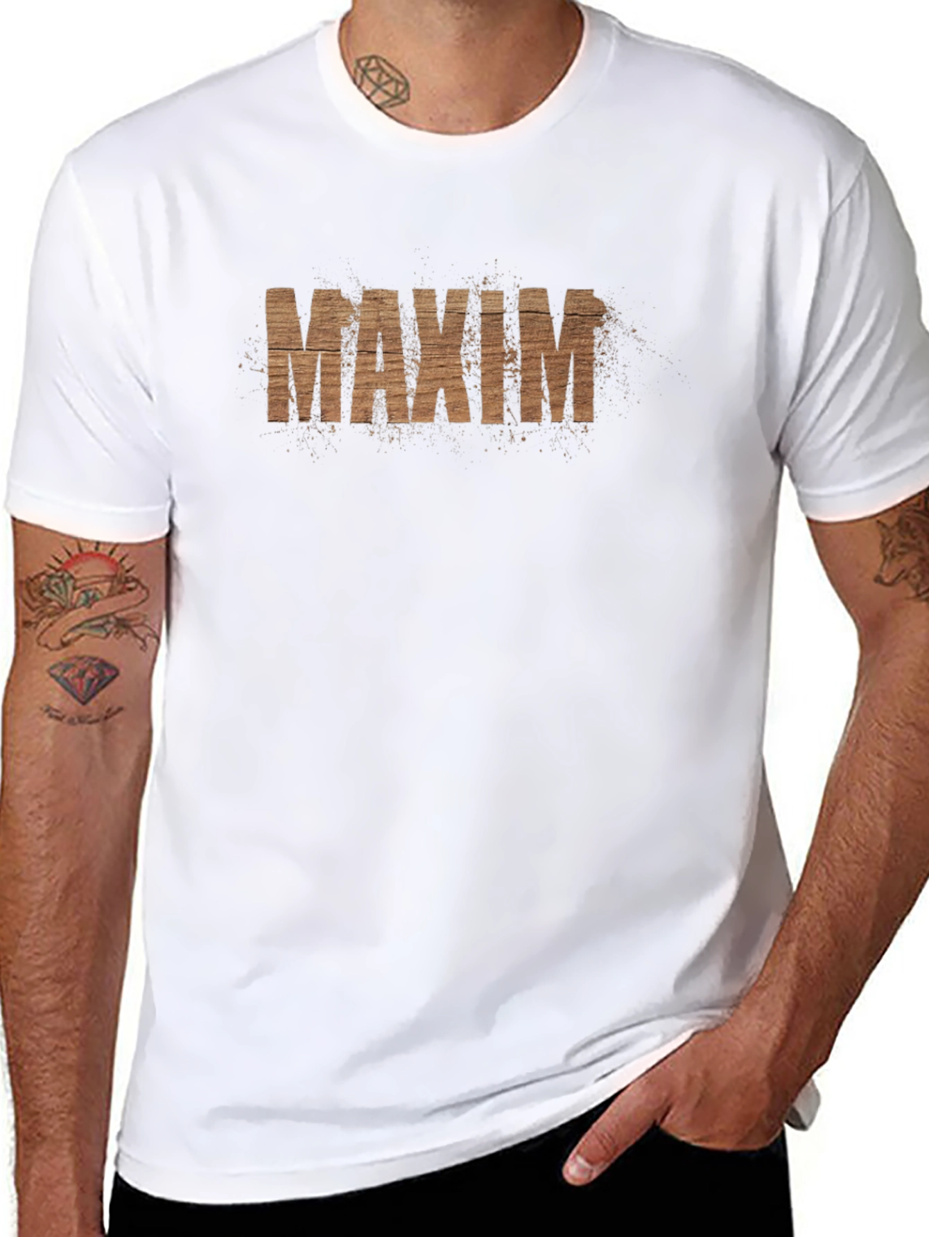 Maxim Wood Grain Tee - Modern Black Graphic T-Shirt