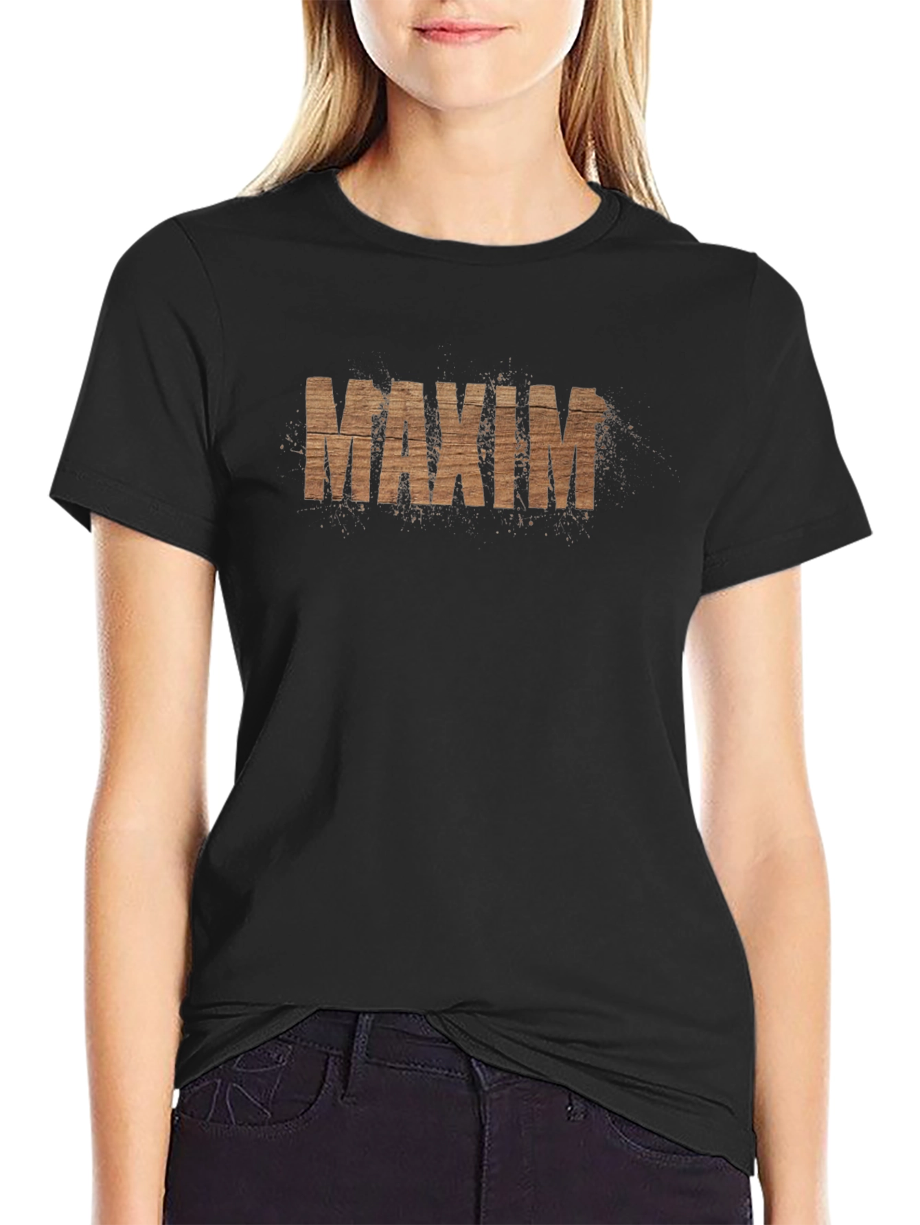 Maxim Wood Grain Tee - Modern Black Graphic T-Shirt