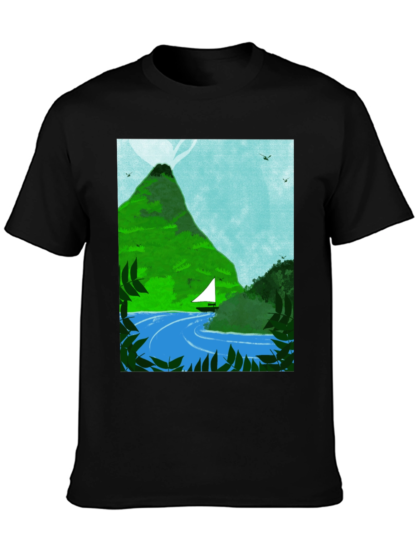 Mountain Sailboat Graphic Tee - Black