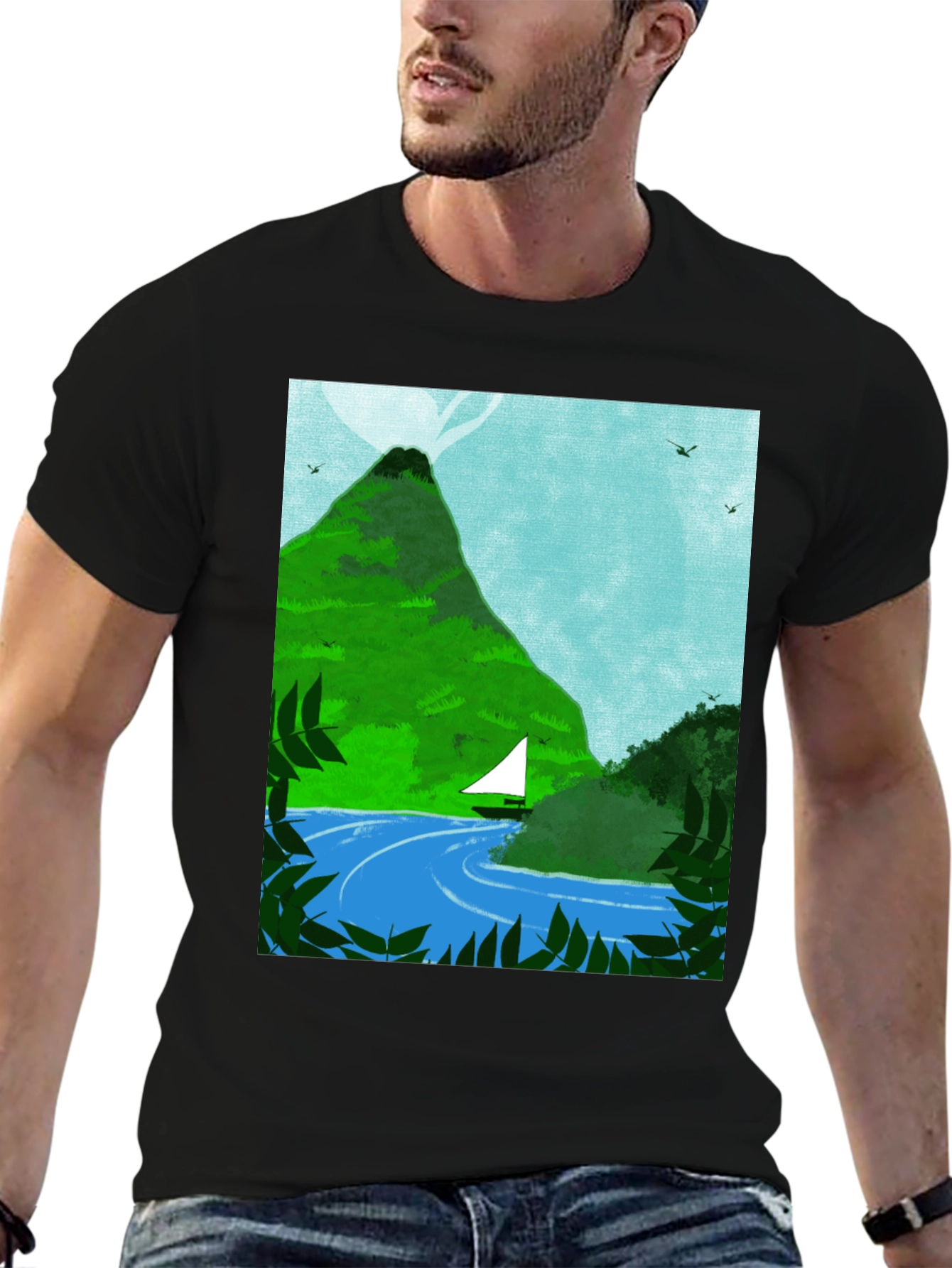 Mountain Sailboat Graphic Tee - Black