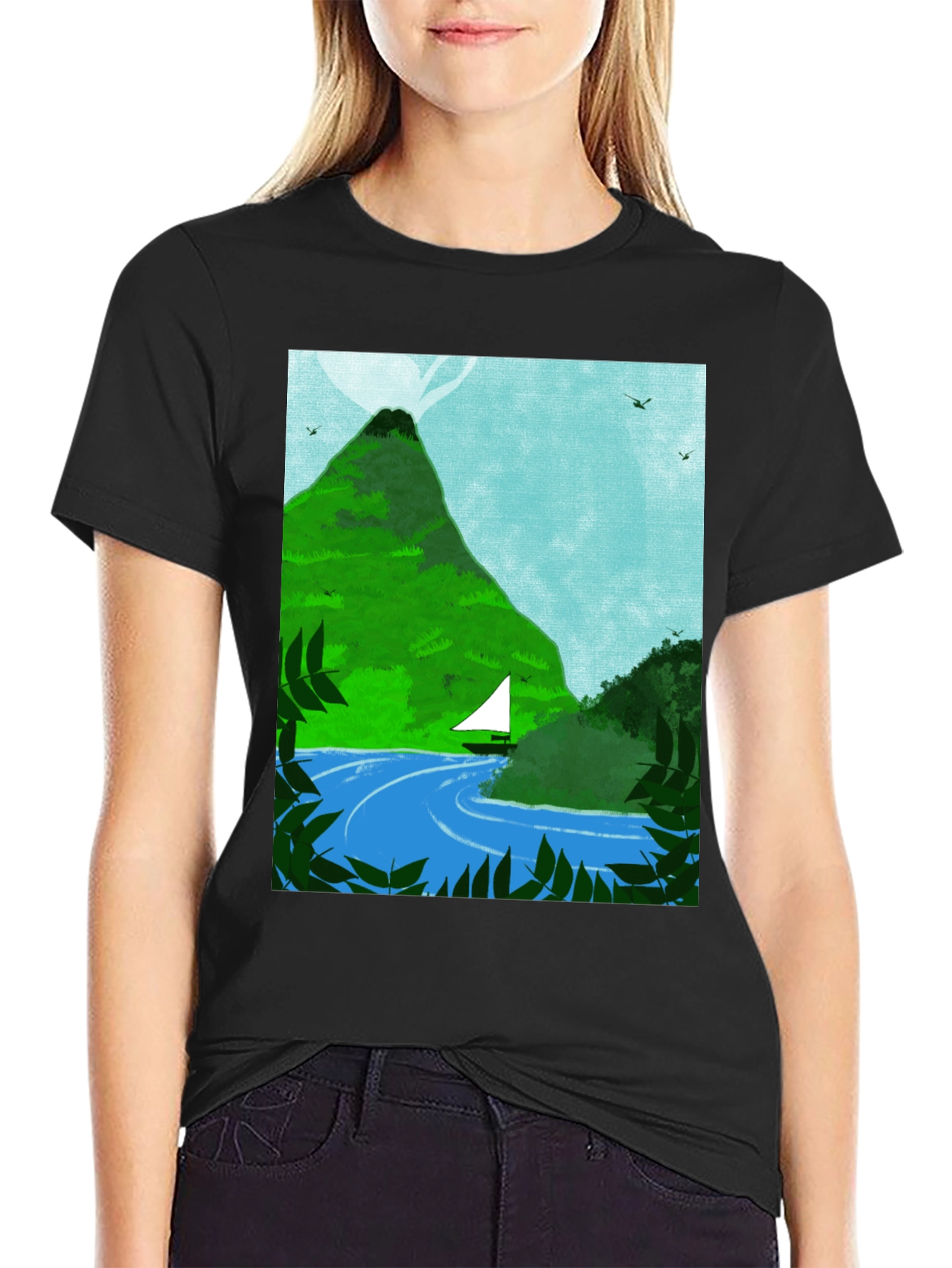 Mountain Sailboat Graphic Tee - Black