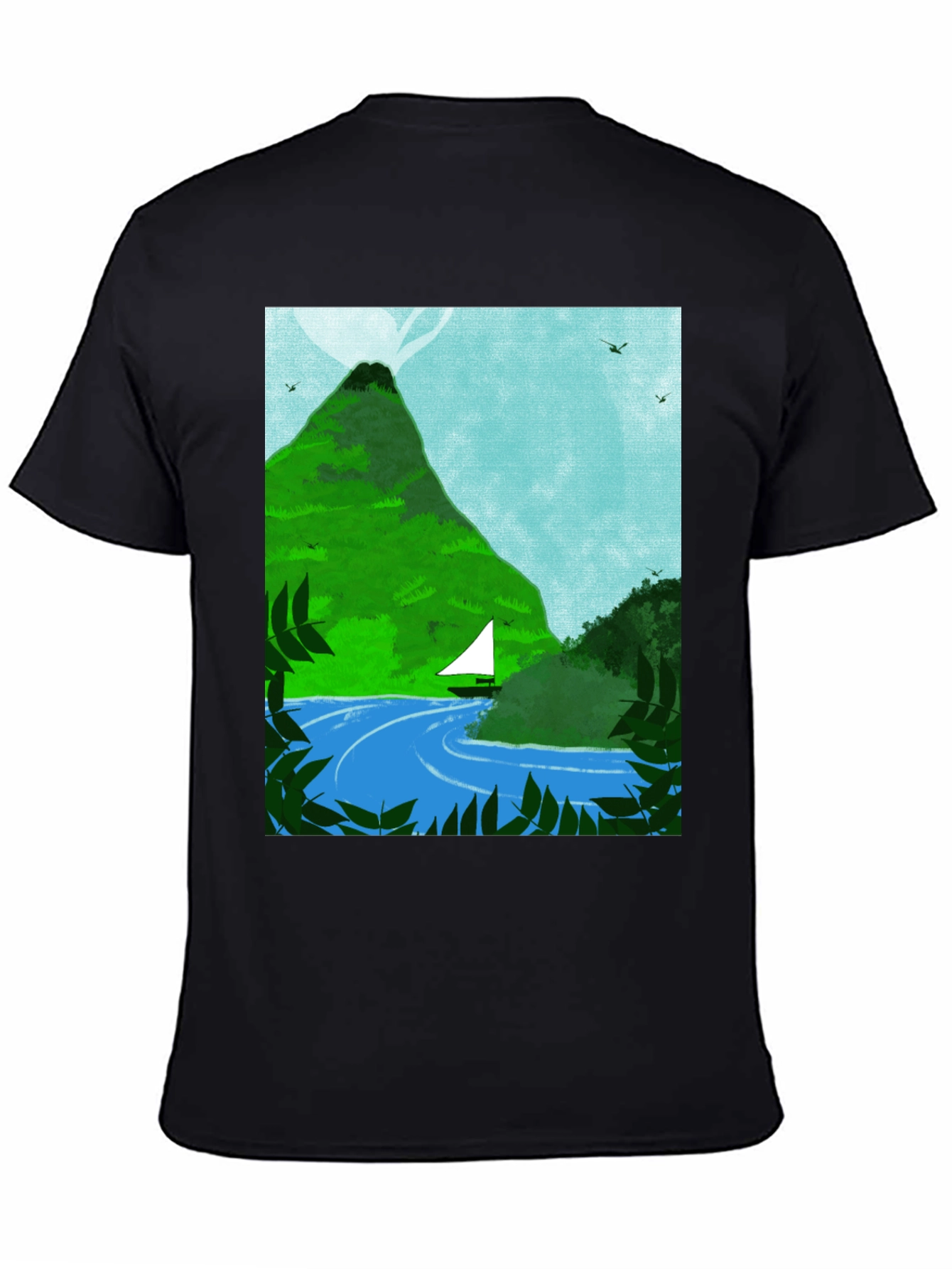 Mountain Sailboat Graphic Tee - Black