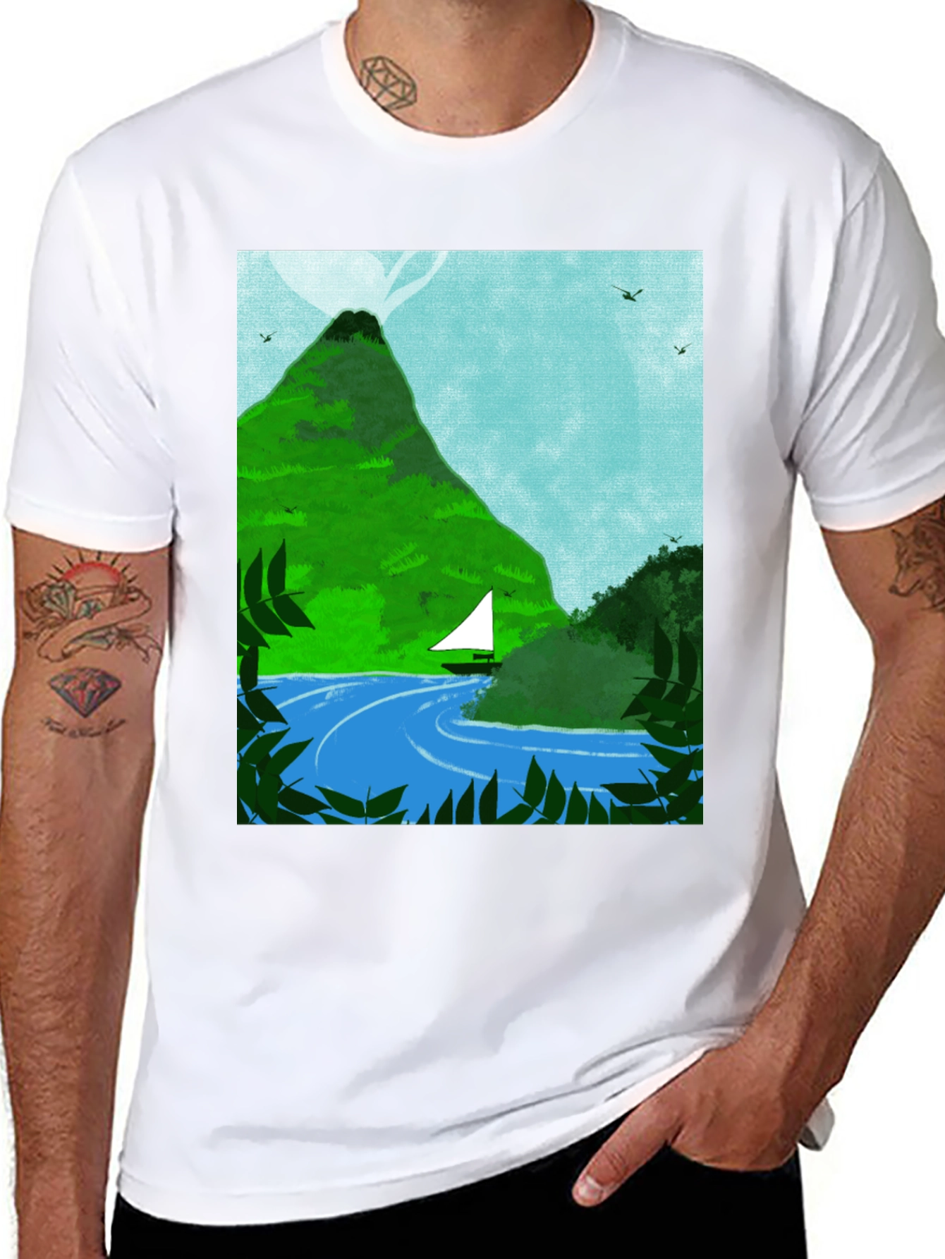 Mountain Sailboat Graphic Tee - Black