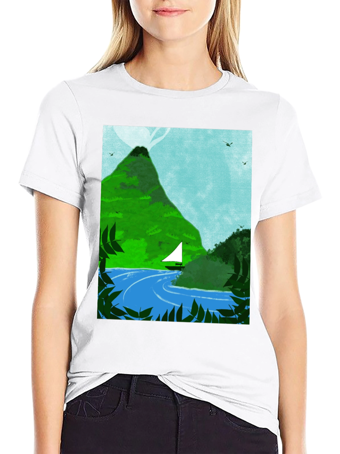 Mountain Sailboat Graphic Tee - Black