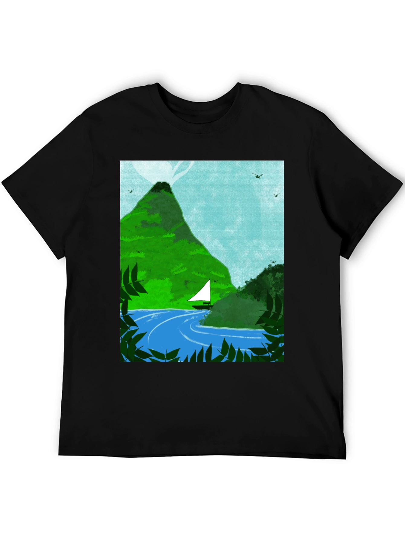 Mountain Sailboat Graphic Tee - Black