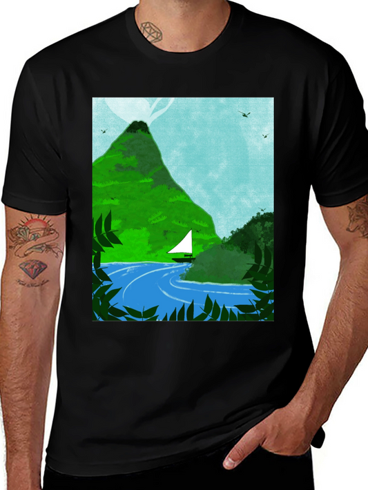Mountain Sailboat Graphic Tee - Black