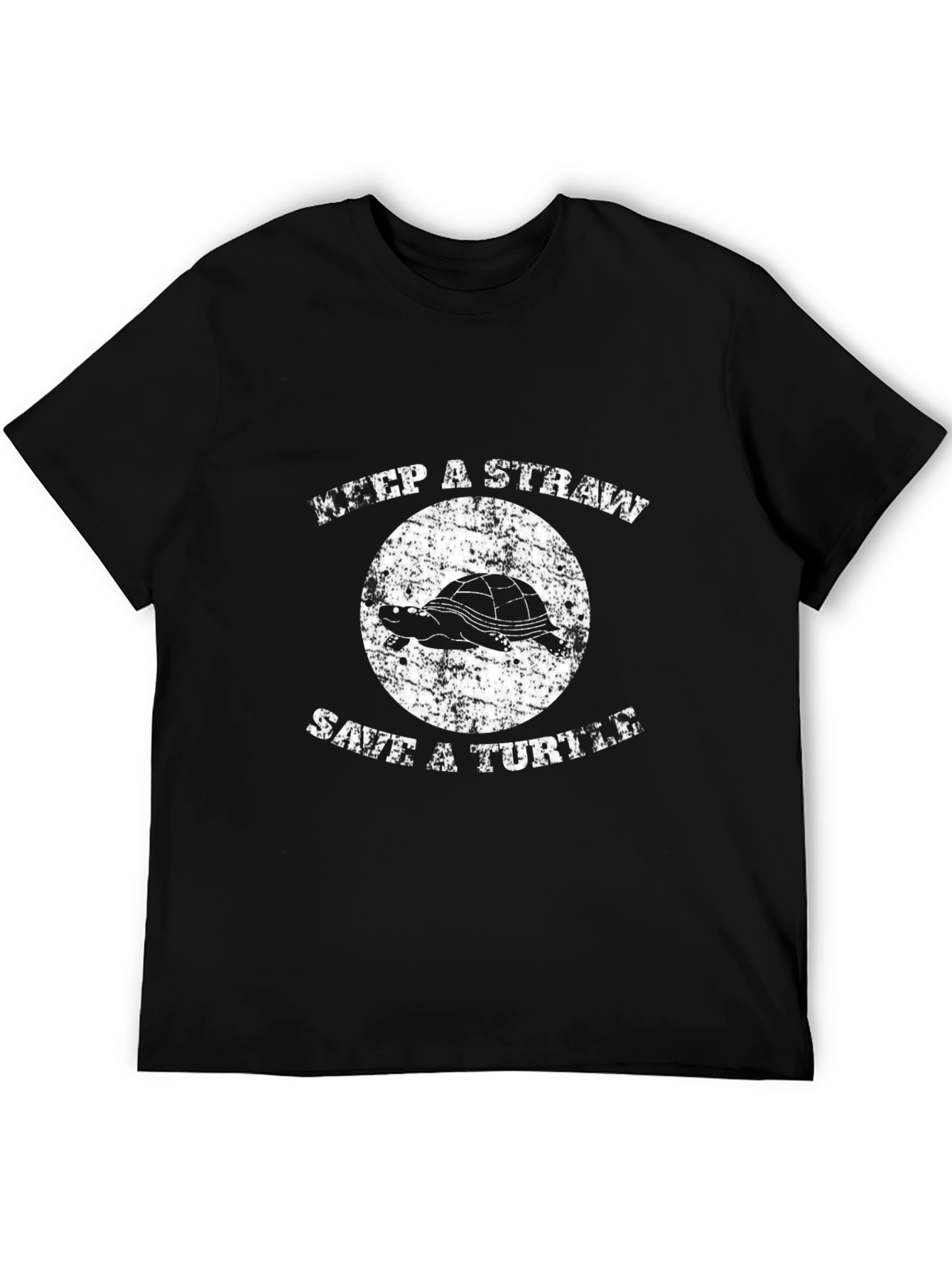 Keep A Straw Save A Turtle Black Graphic Tee