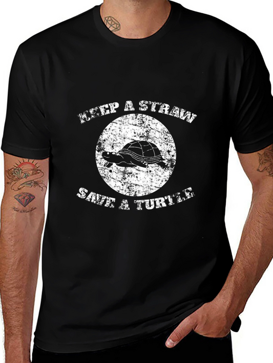 Keep A Straw Save A Turtle Black Graphic Tee