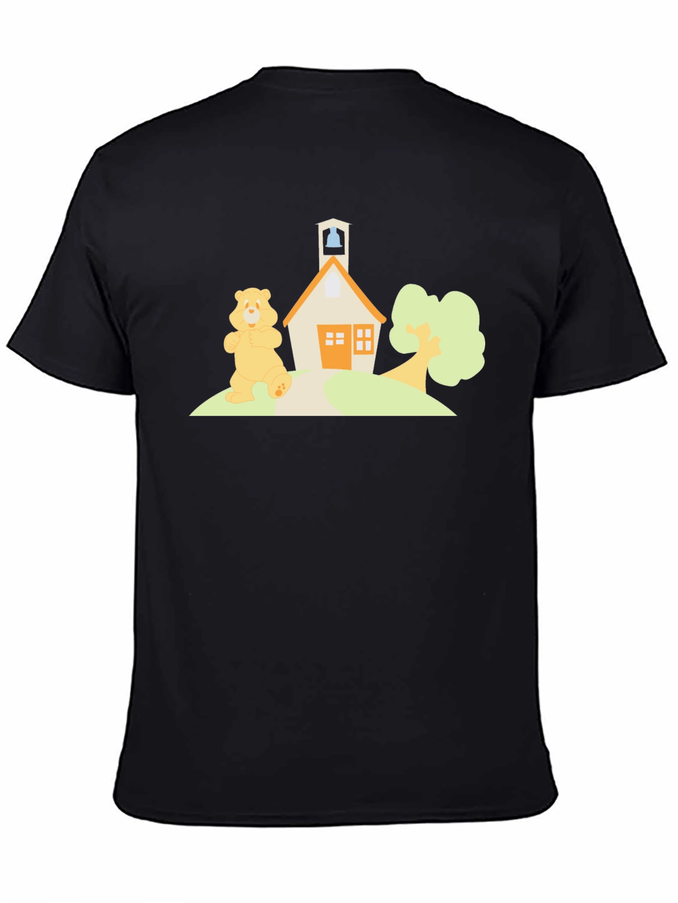 Cartoon Bear Schoolhouse Black T-Shirt