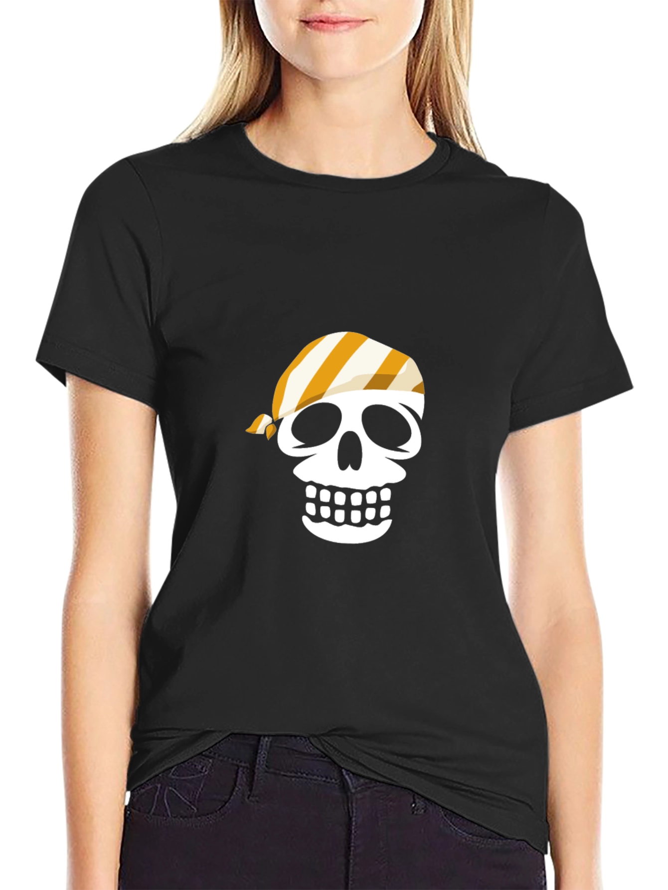 Pirate Skull Graphic Tee - Black Cotton Casual T-Shirt