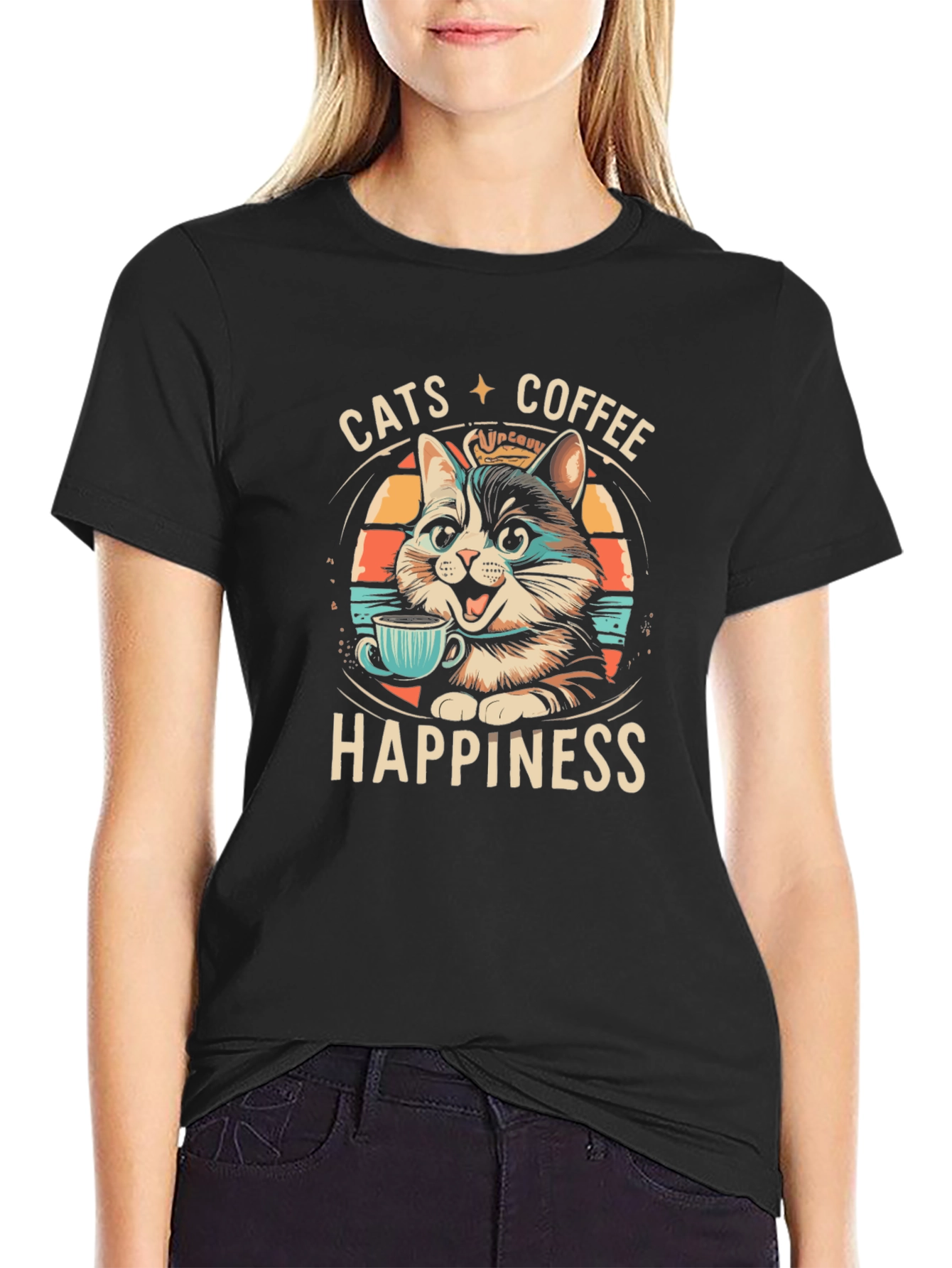 Cats Coffee Happiness Graphic Tee