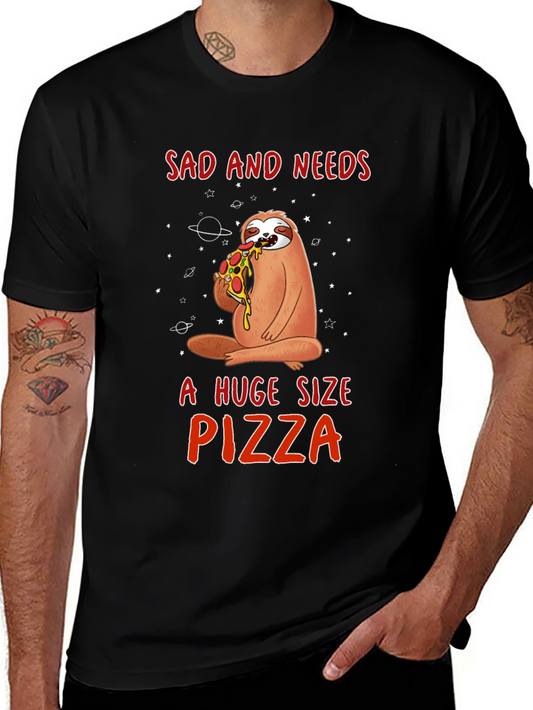 Sad Sloth Pizza Lover Graphic Tee