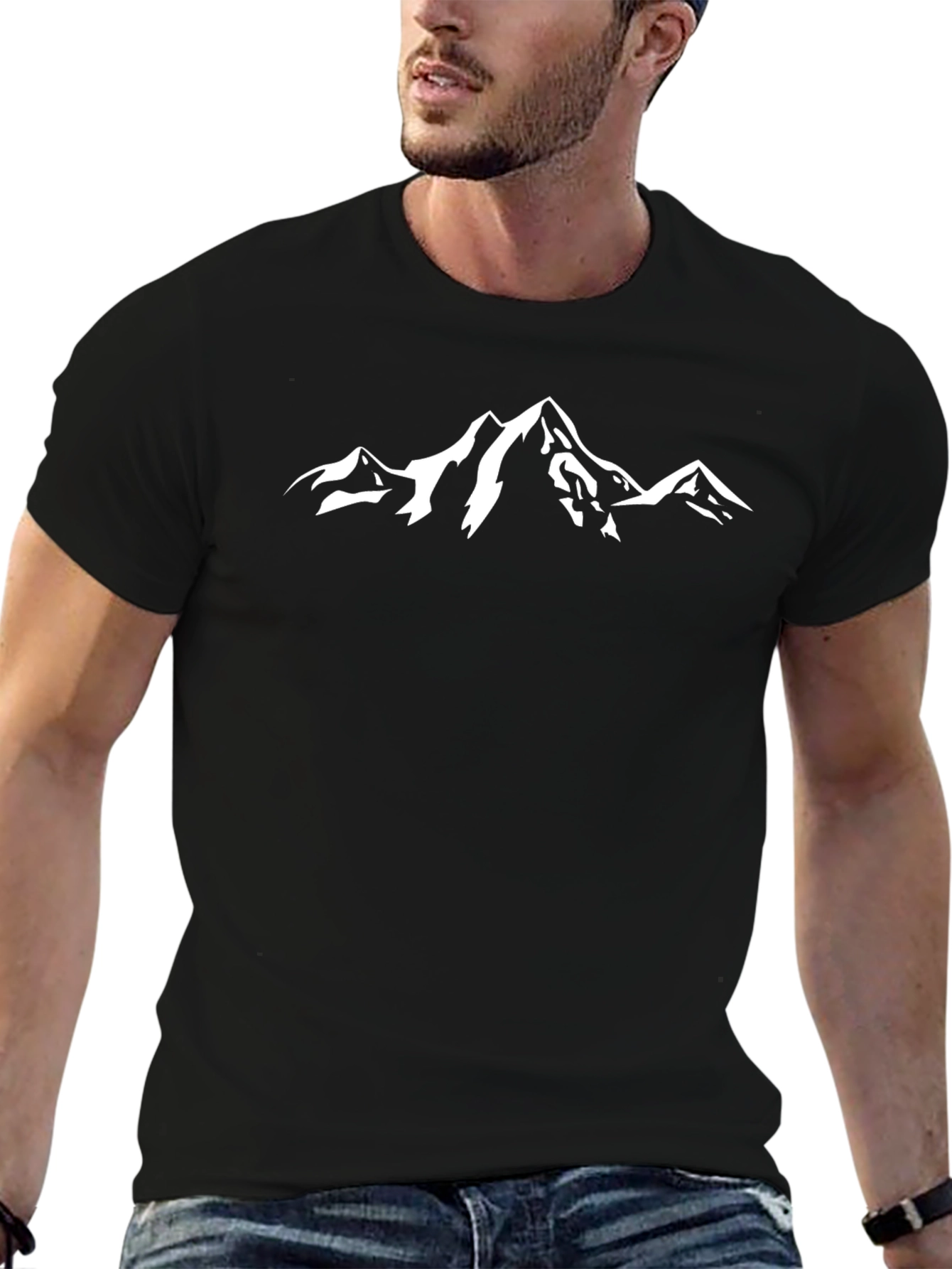 Mountain Peak Graphic Tee - Black Cotton Casual T-Shirt