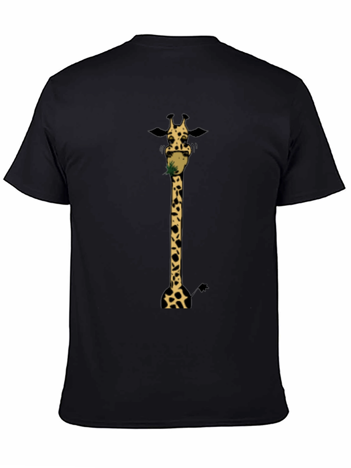Giraffe Eating Grass Graphic T-Shirt - Black Cotton Tee