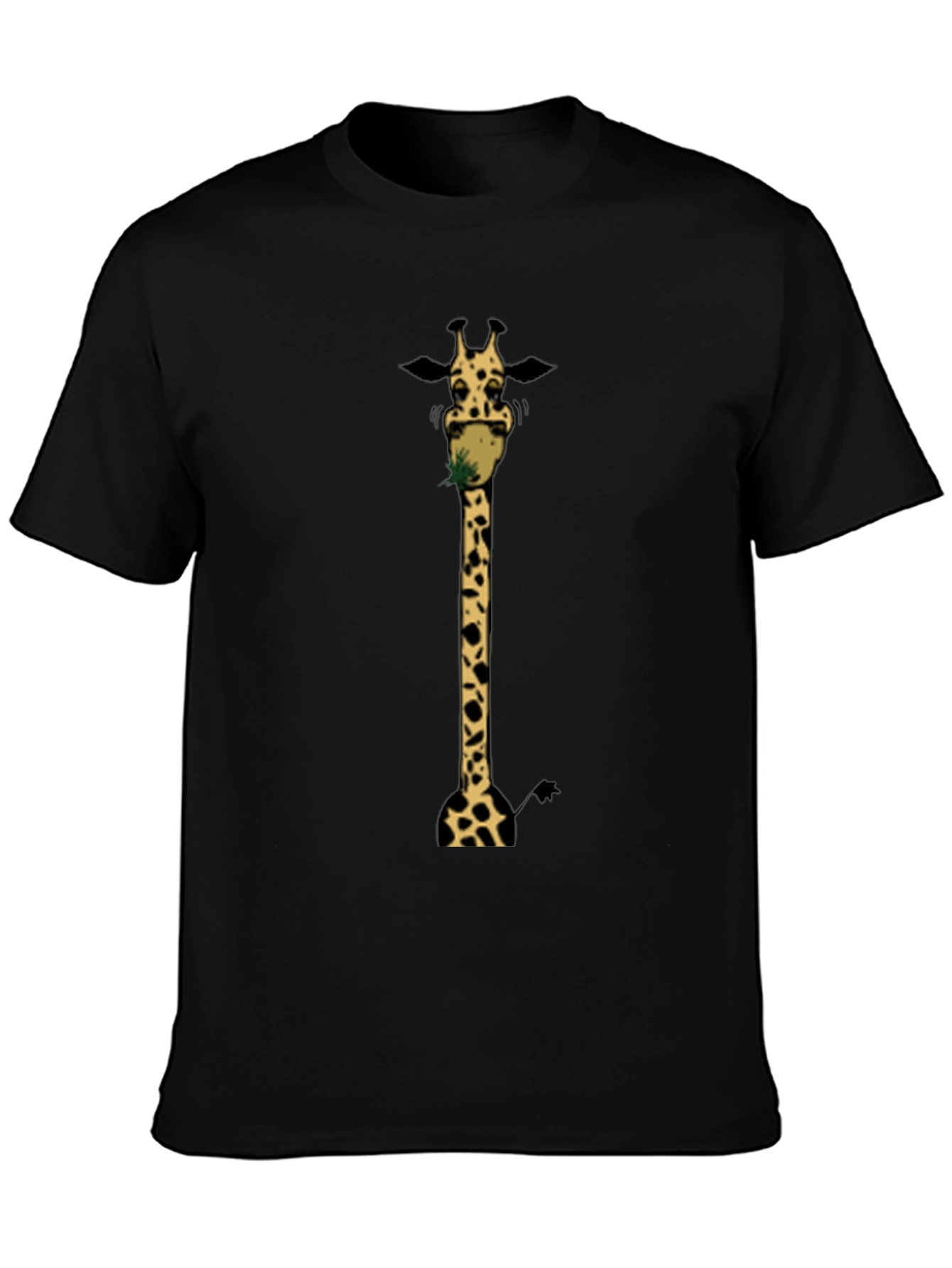 Giraffe Eating Grass Graphic T-Shirt - Black Cotton Tee
