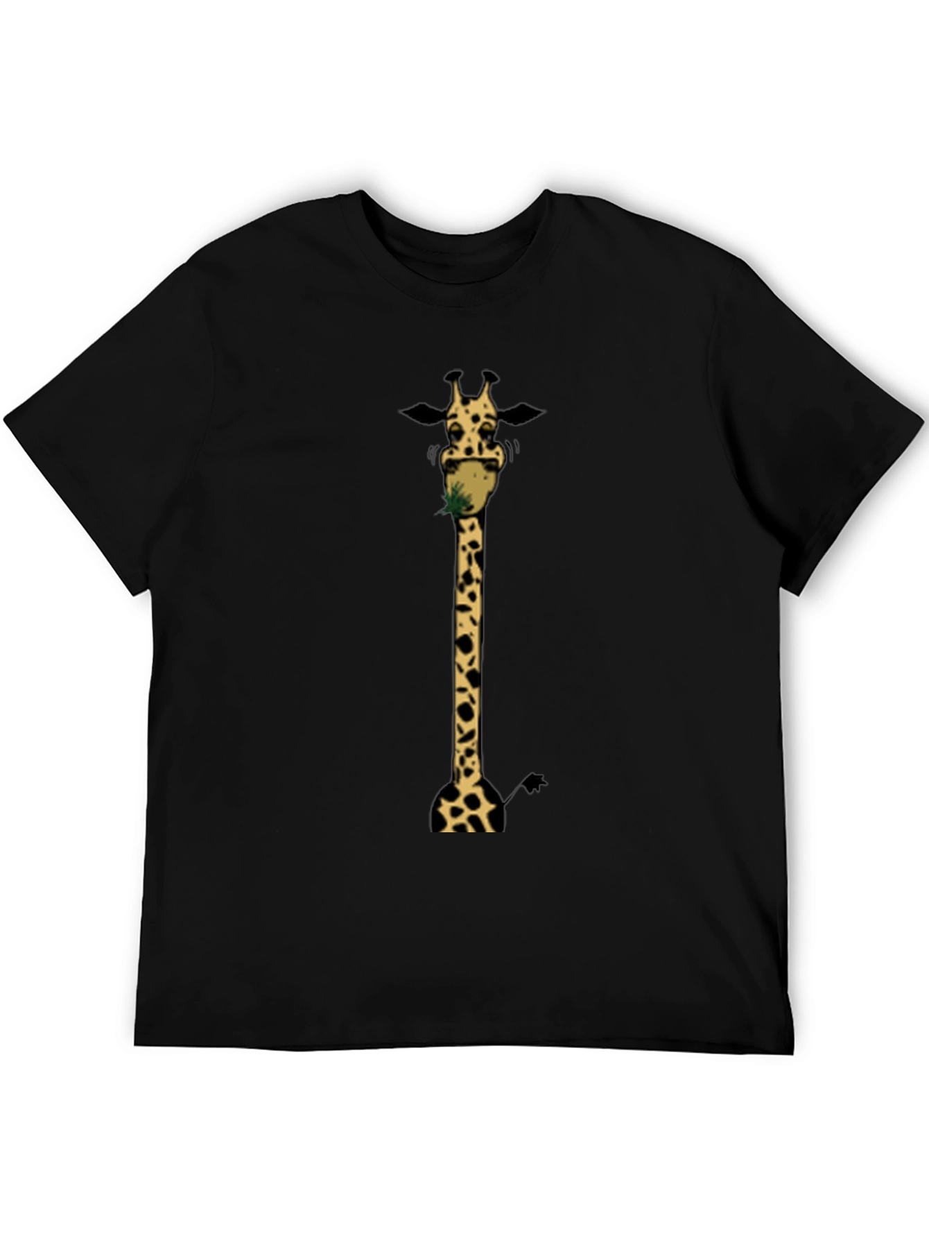 Giraffe Eating Grass Graphic T-Shirt - Black Cotton Tee