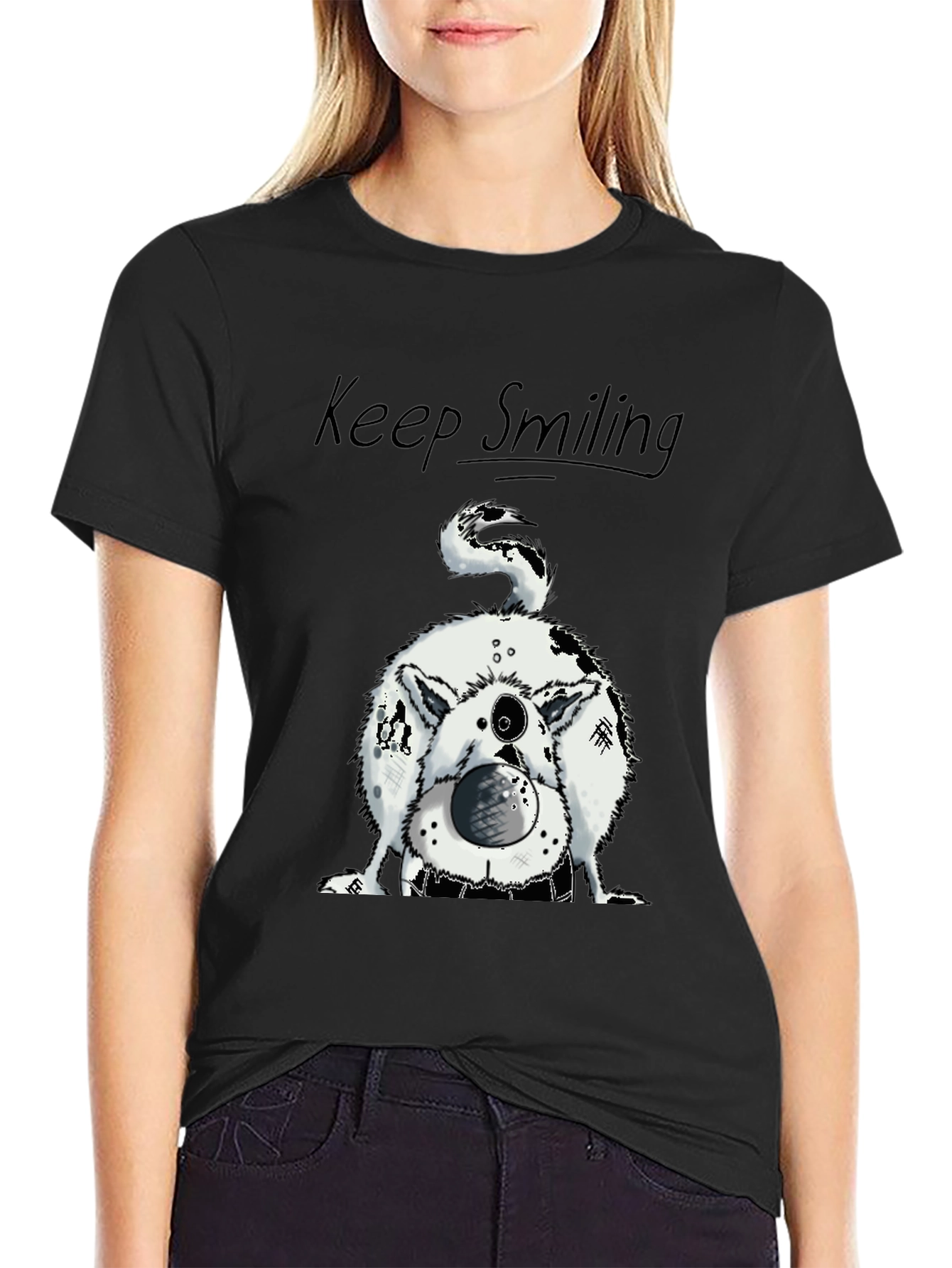 Keep Smiling Dog Graphic Tee - Black