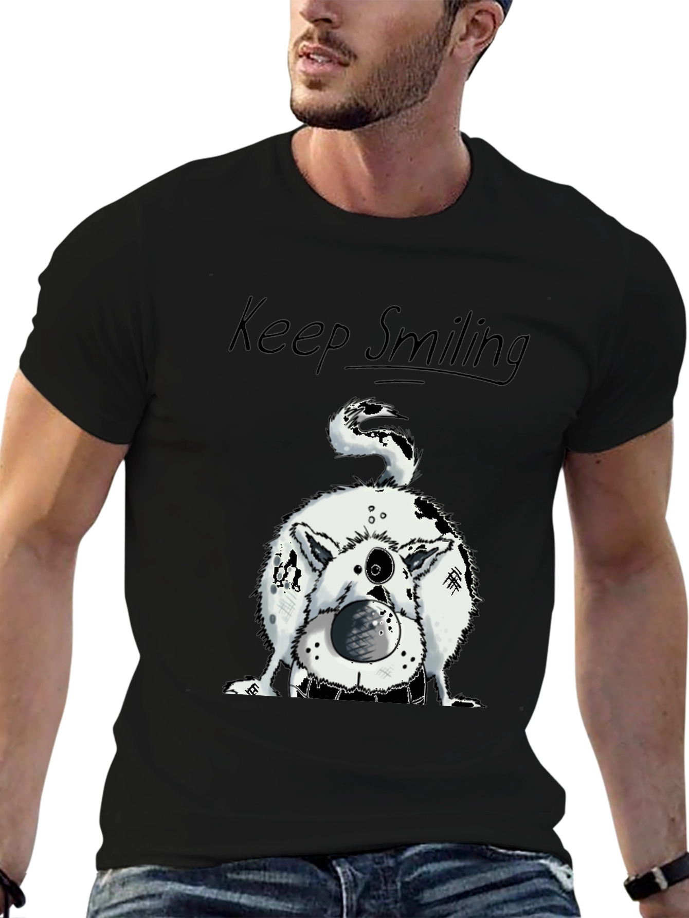 Keep Smiling Dog Graphic Tee - Black