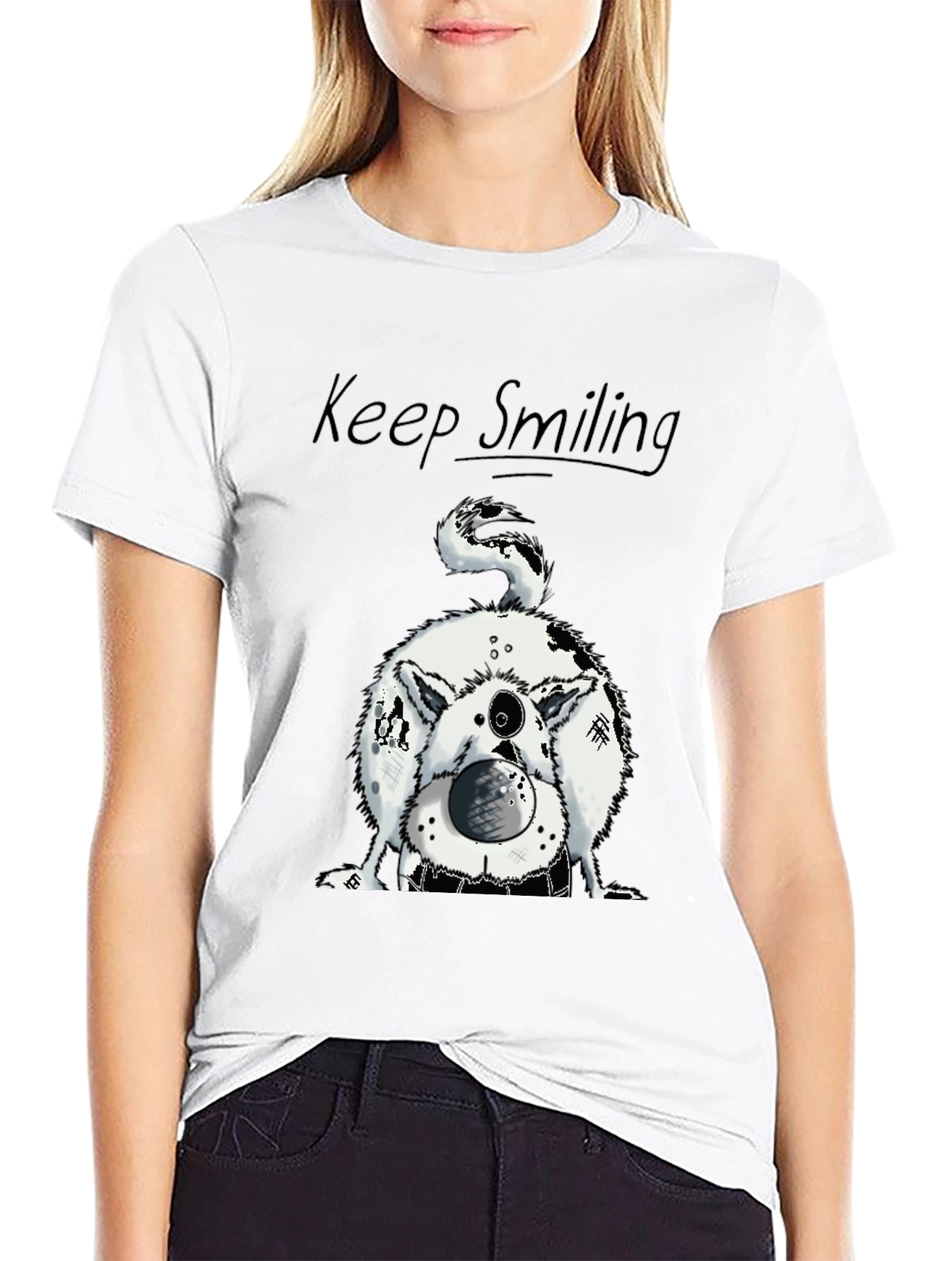 Keep Smiling Dog Graphic Tee - Black