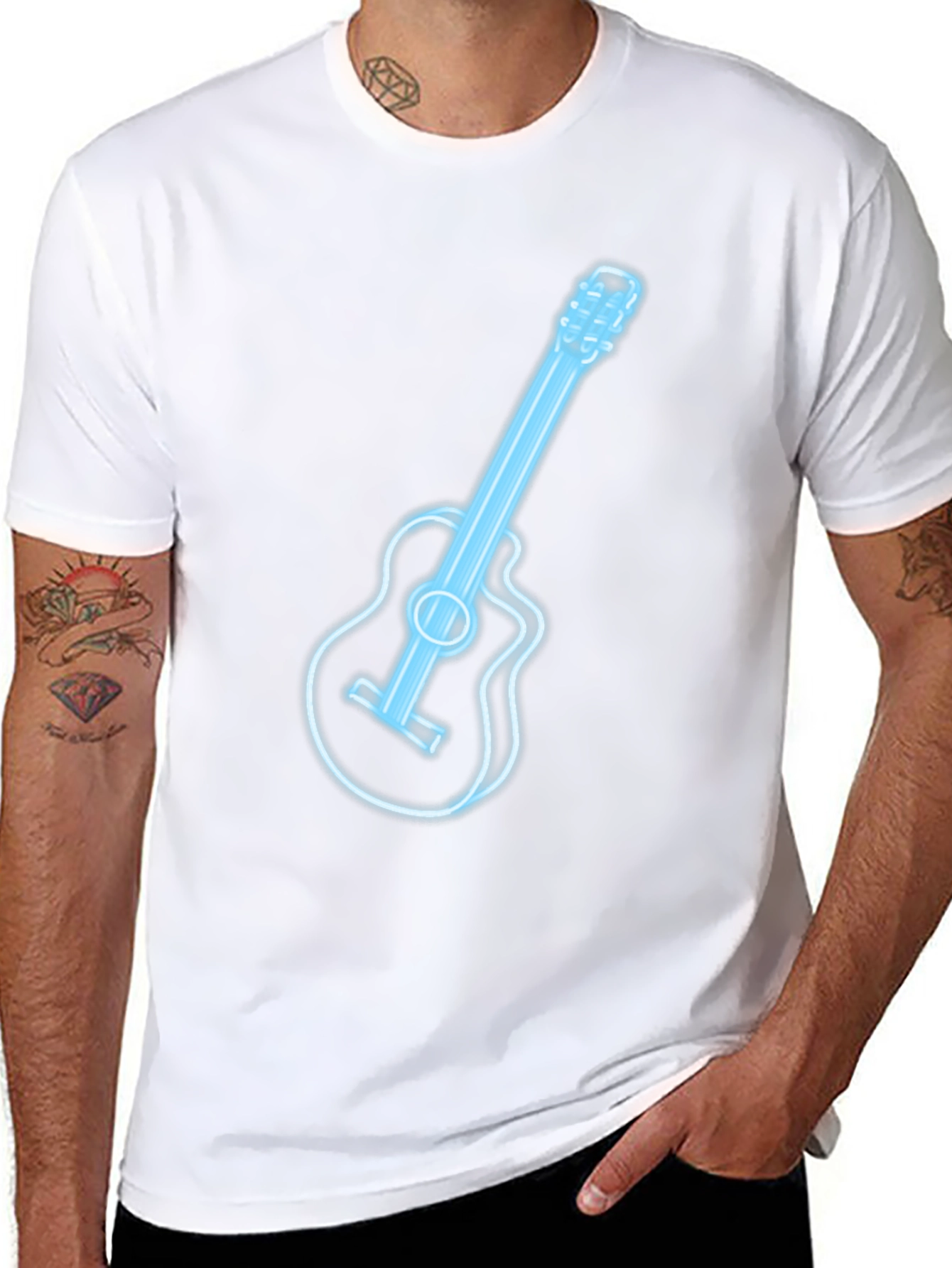 Neon Guitar Graphic T-Shirt - Black