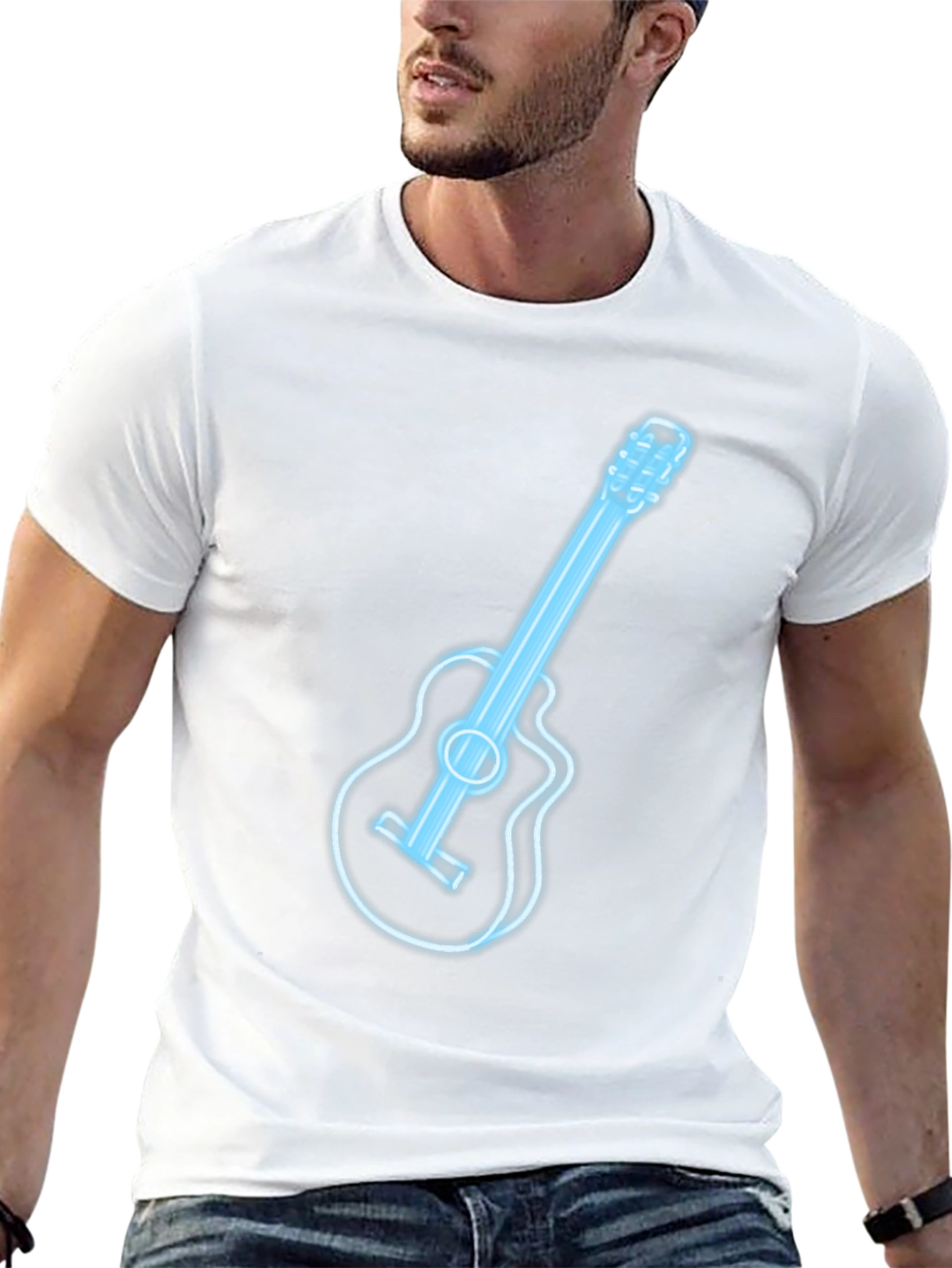 Neon Guitar Graphic T-Shirt - Black