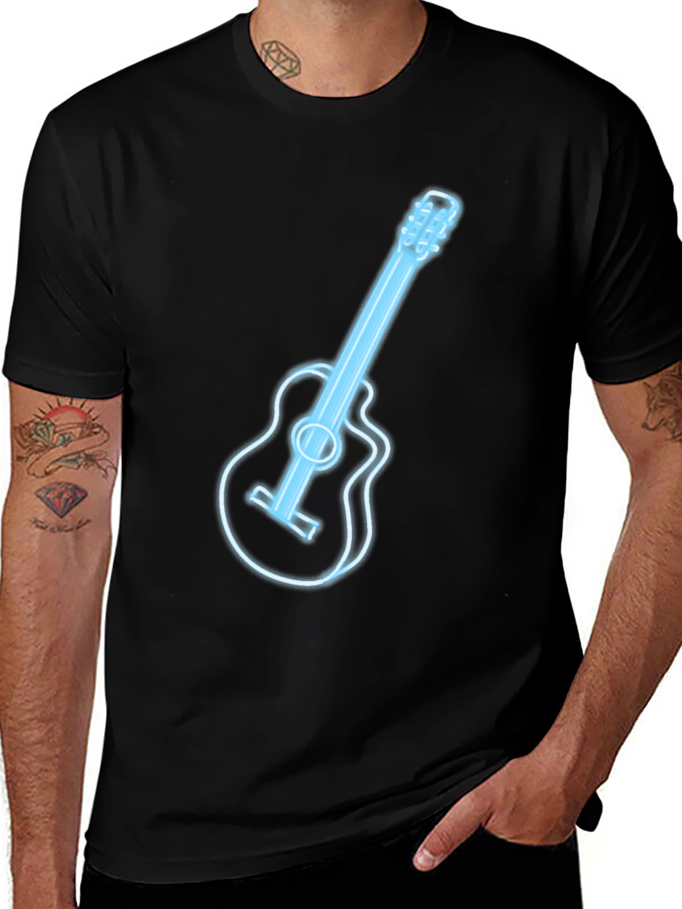 Neon Guitar Graphic T-Shirt - Black