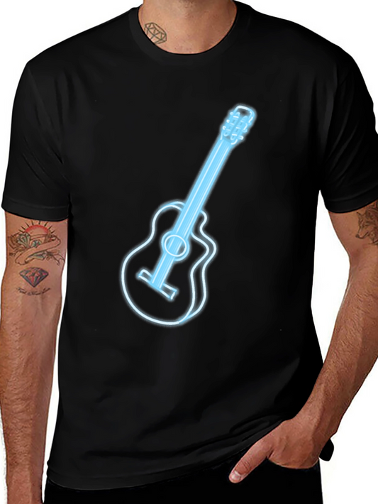 Neon Guitar Graphic T-Shirt - Black
