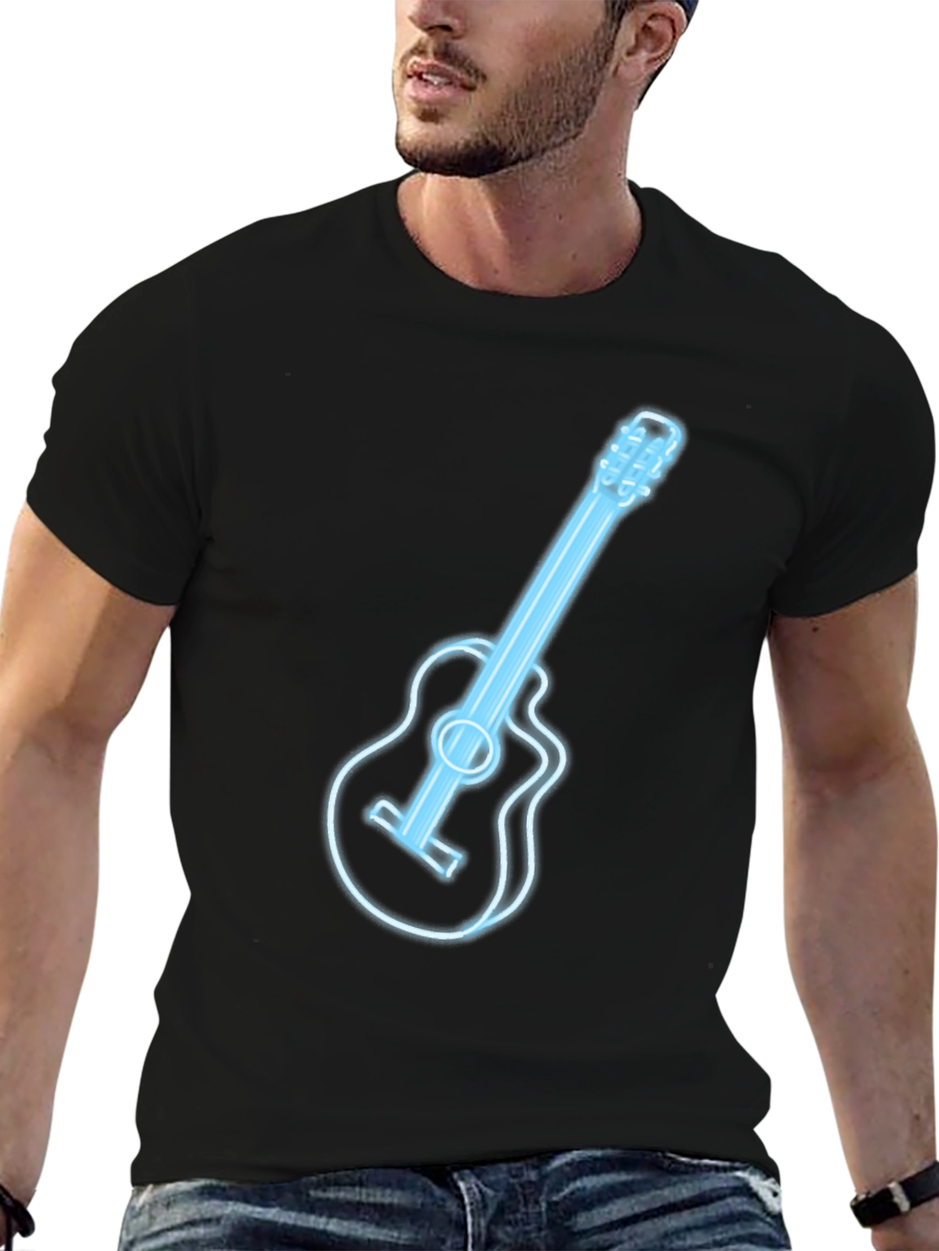 Neon Guitar Graphic T-Shirt - Black