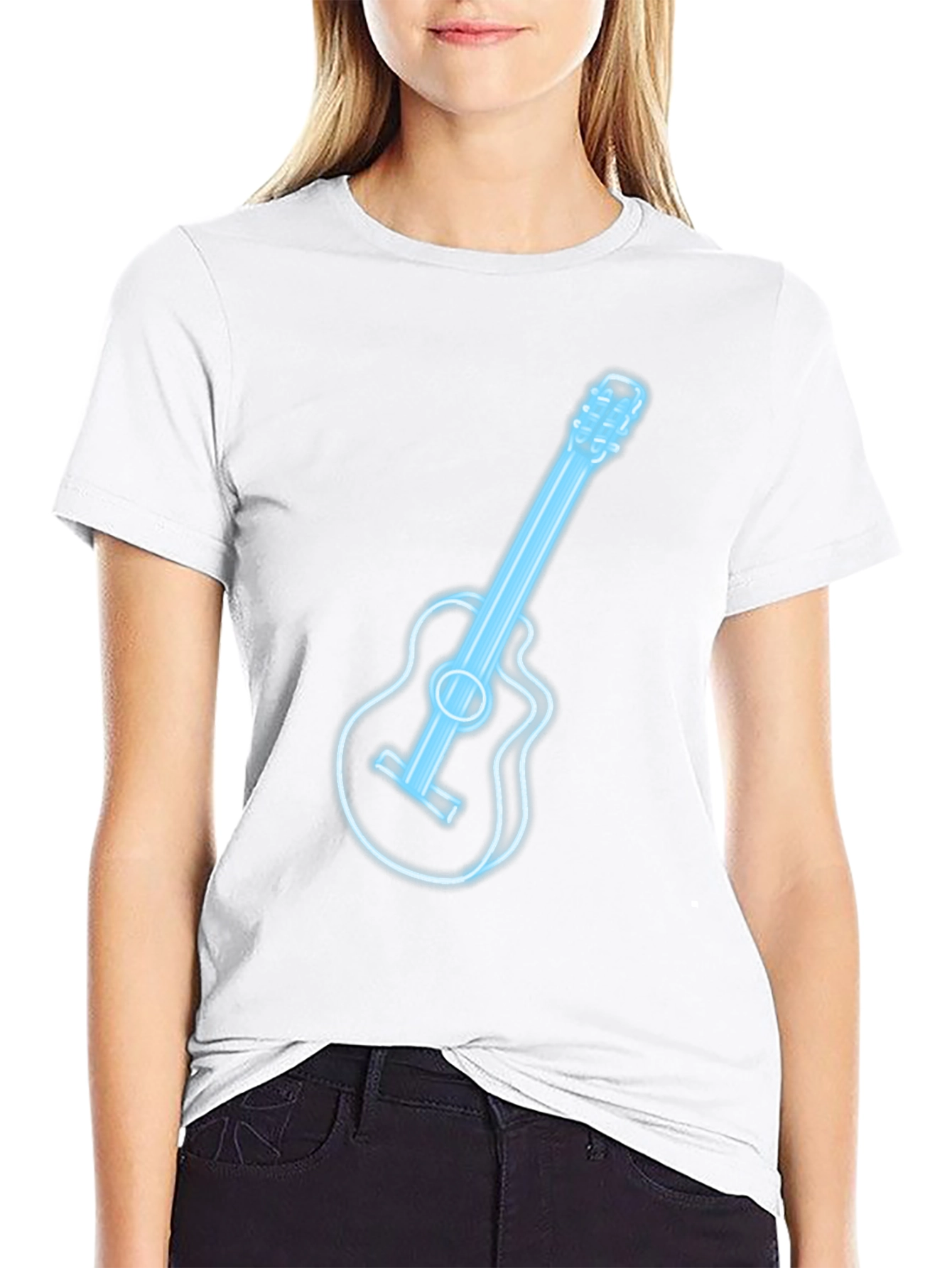 Neon Guitar Graphic T-Shirt - Black