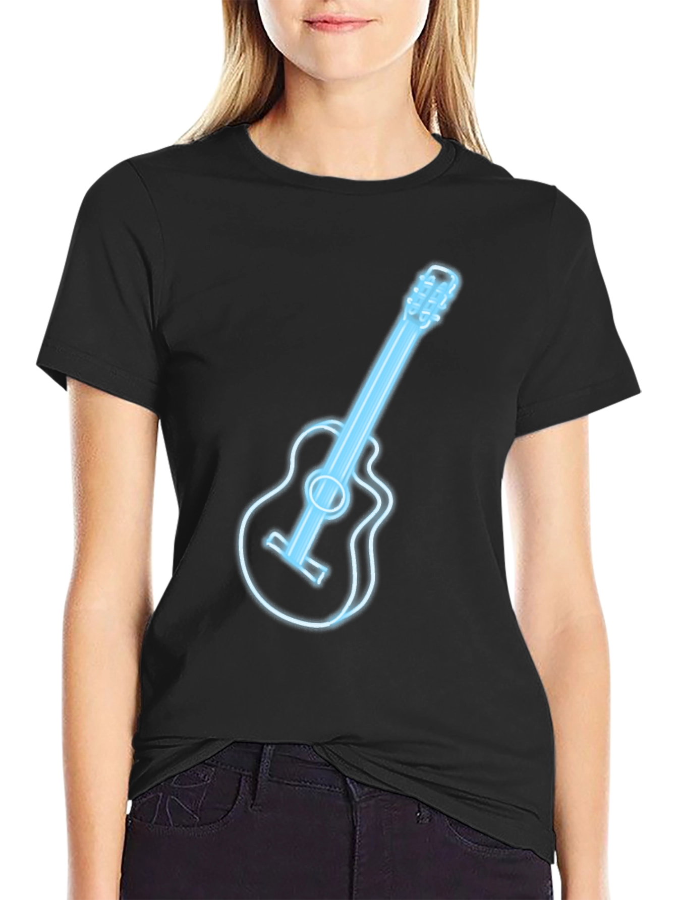 Neon Guitar Graphic T-Shirt - Black