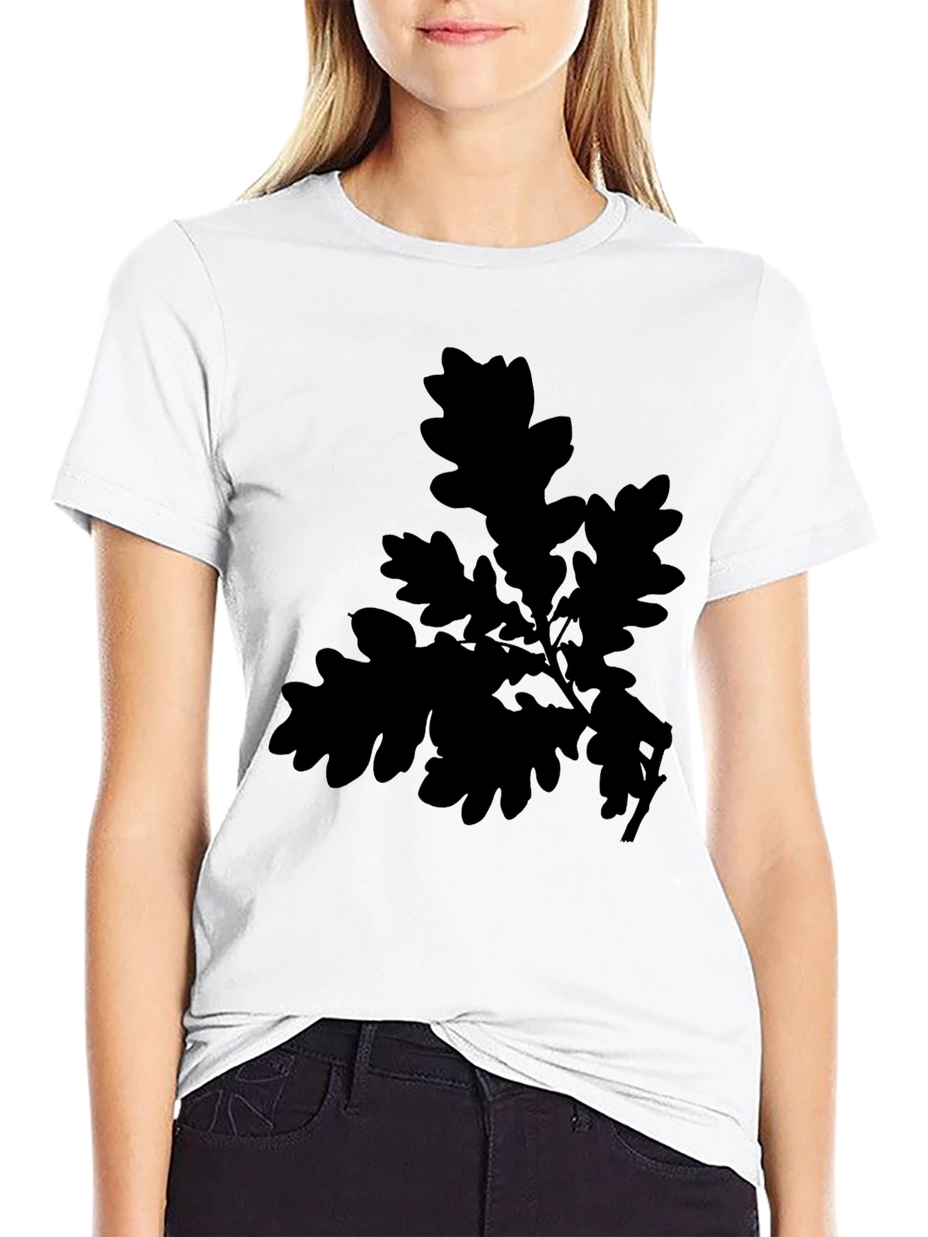 Oak Leaf Print Black T-Shirt