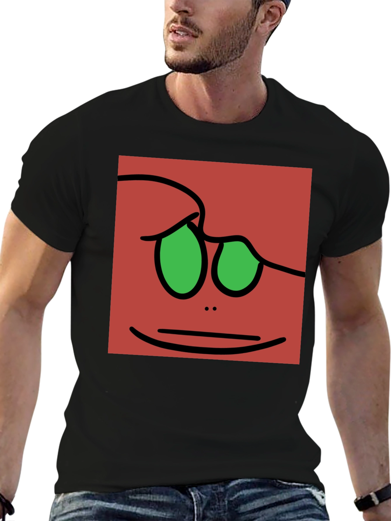 Fun Cartoon Face Graphic Tee - Black