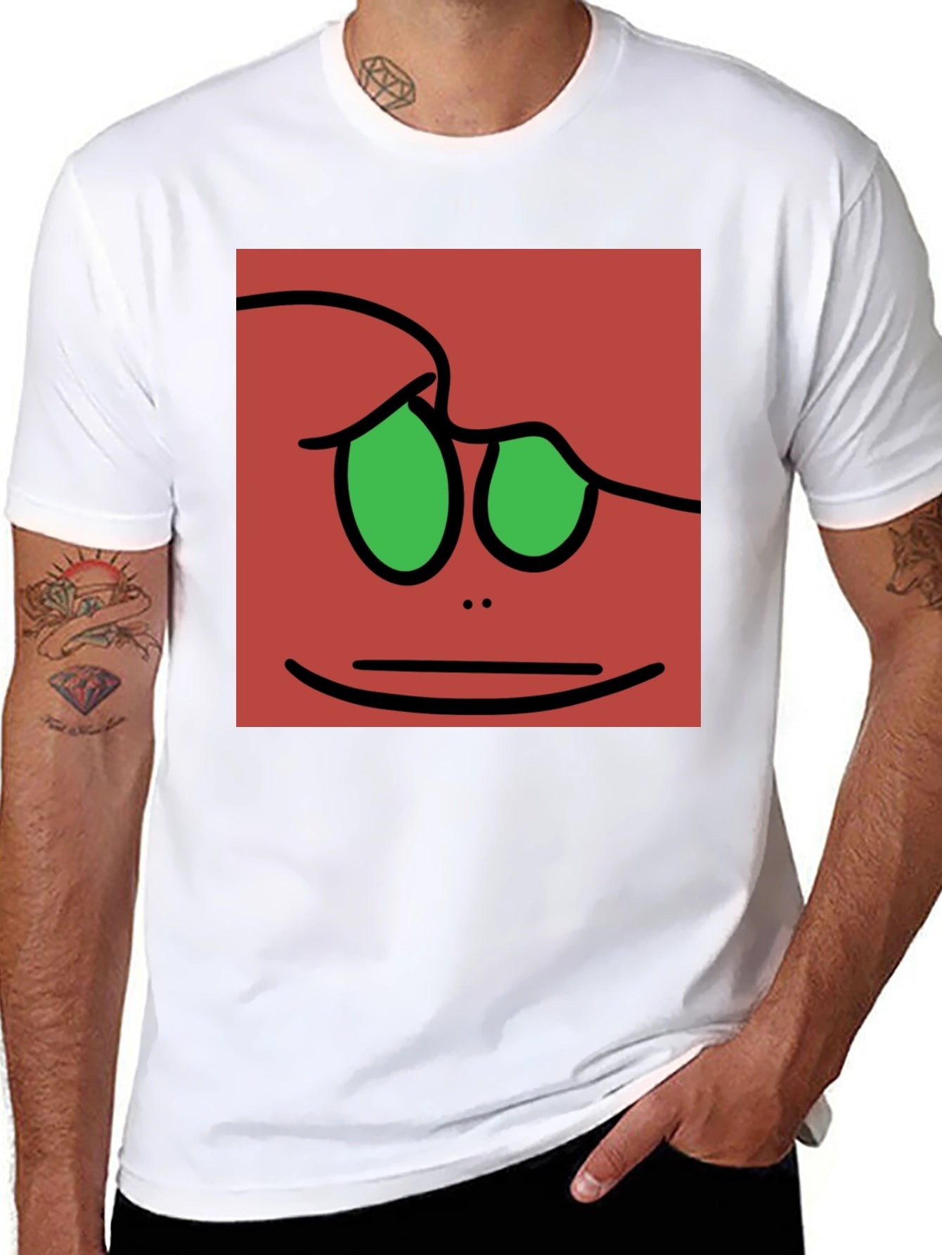 Fun Cartoon Face Graphic Tee - Black