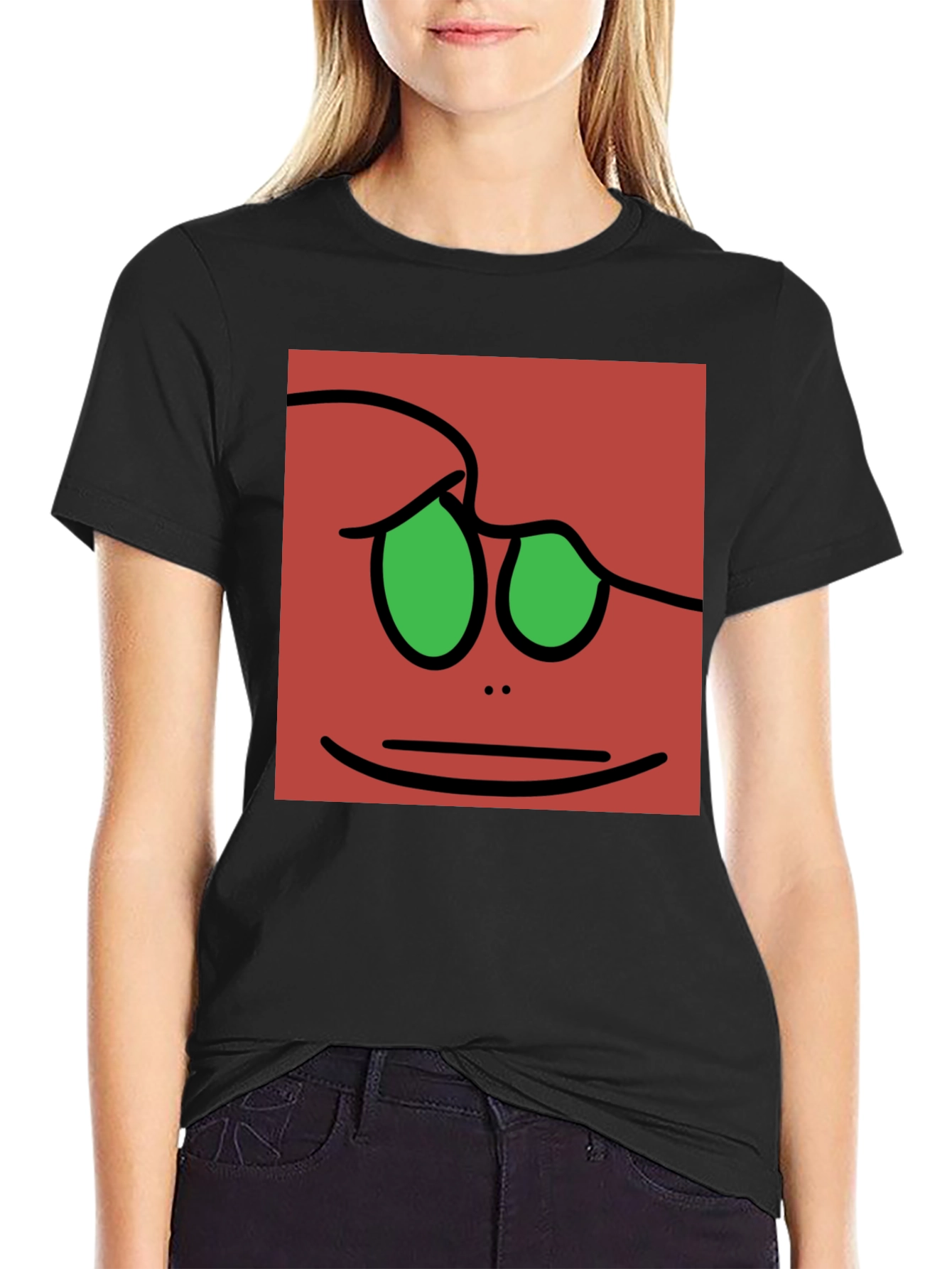Fun Cartoon Face Graphic Tee - Black