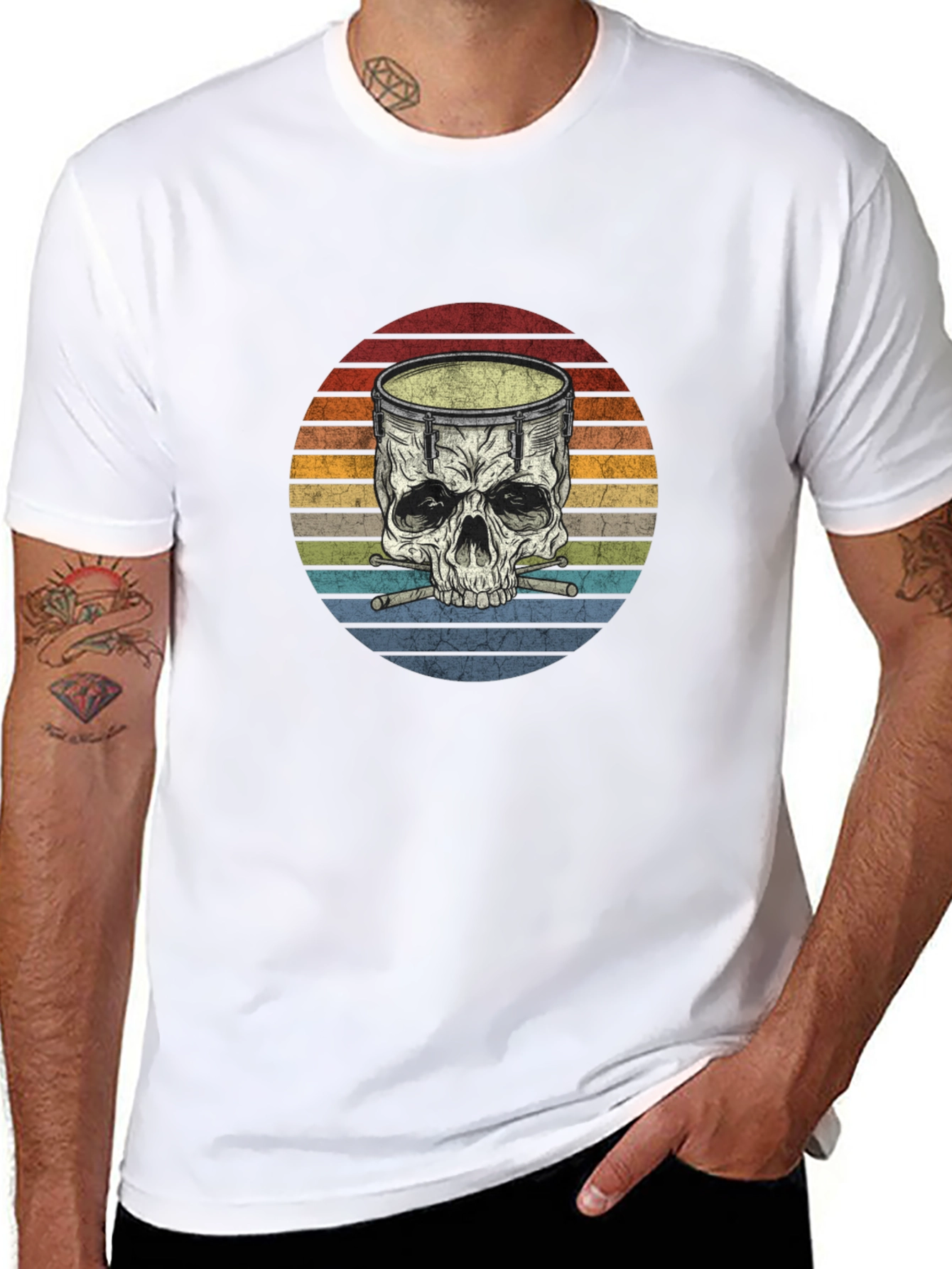 Drum Skull Graphic T-Shirt - Retro Style