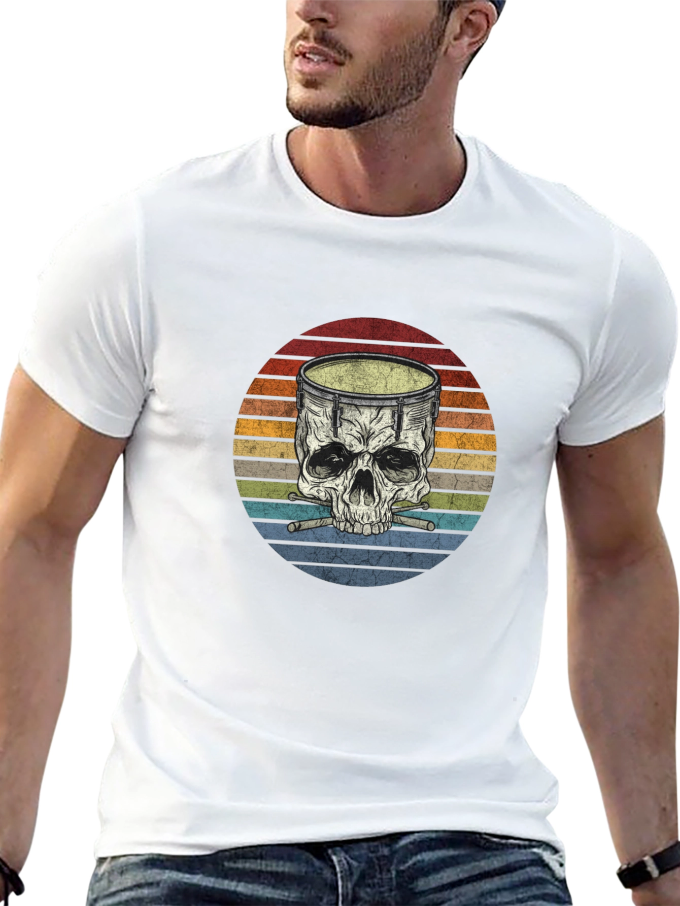 Drum Skull Graphic T-Shirt - Retro Style
