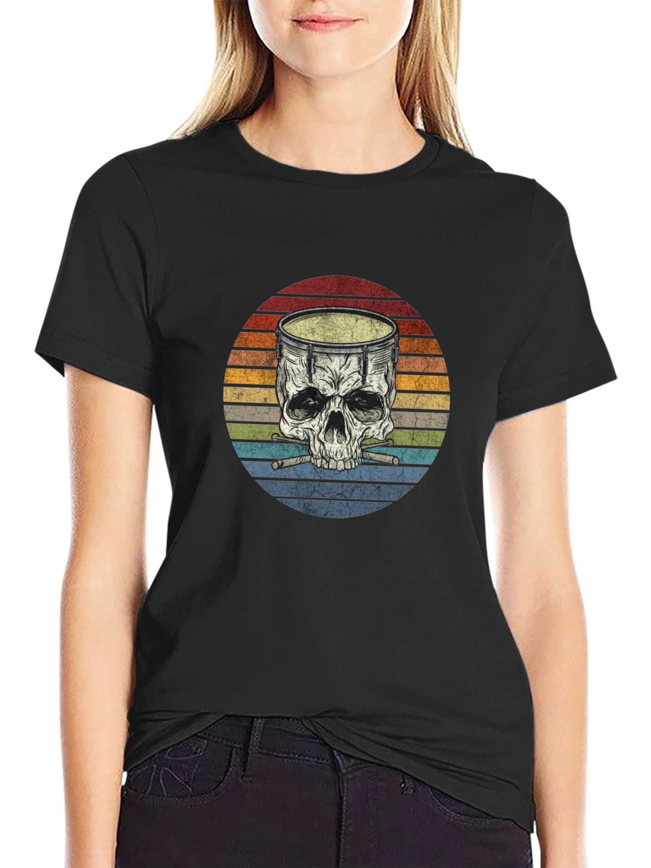 Drum Skull Graphic T-Shirt - Retro Style