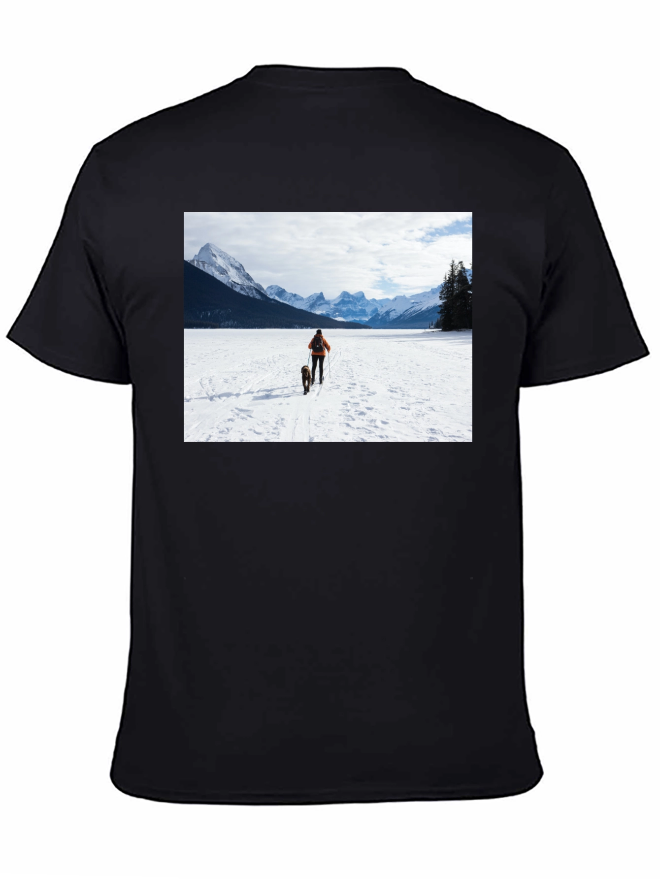 Winter Adventure T-Shirt: Skier & Dog Graphic Tee