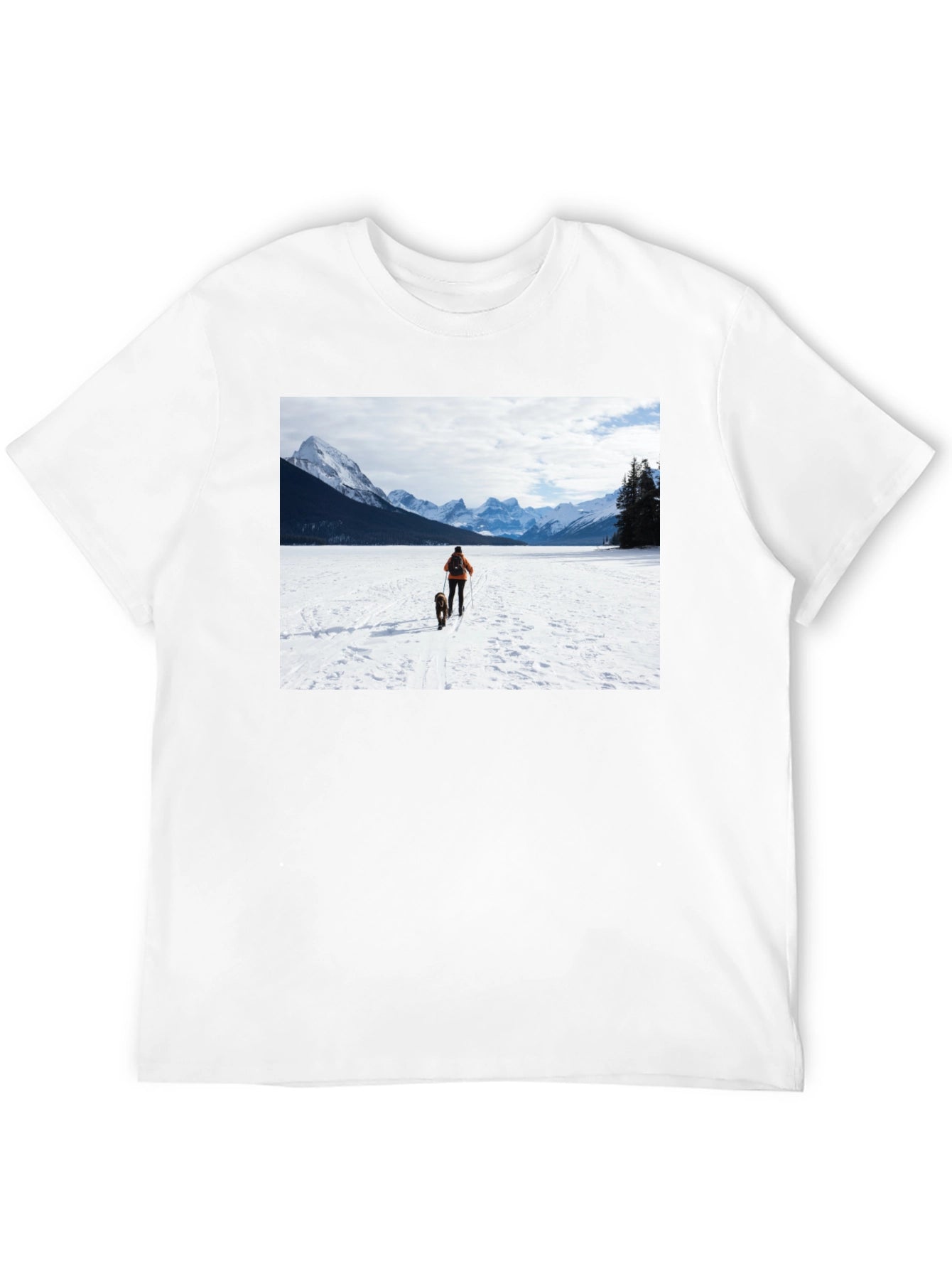 Winter Adventure T-Shirt: Skier & Dog Graphic Tee