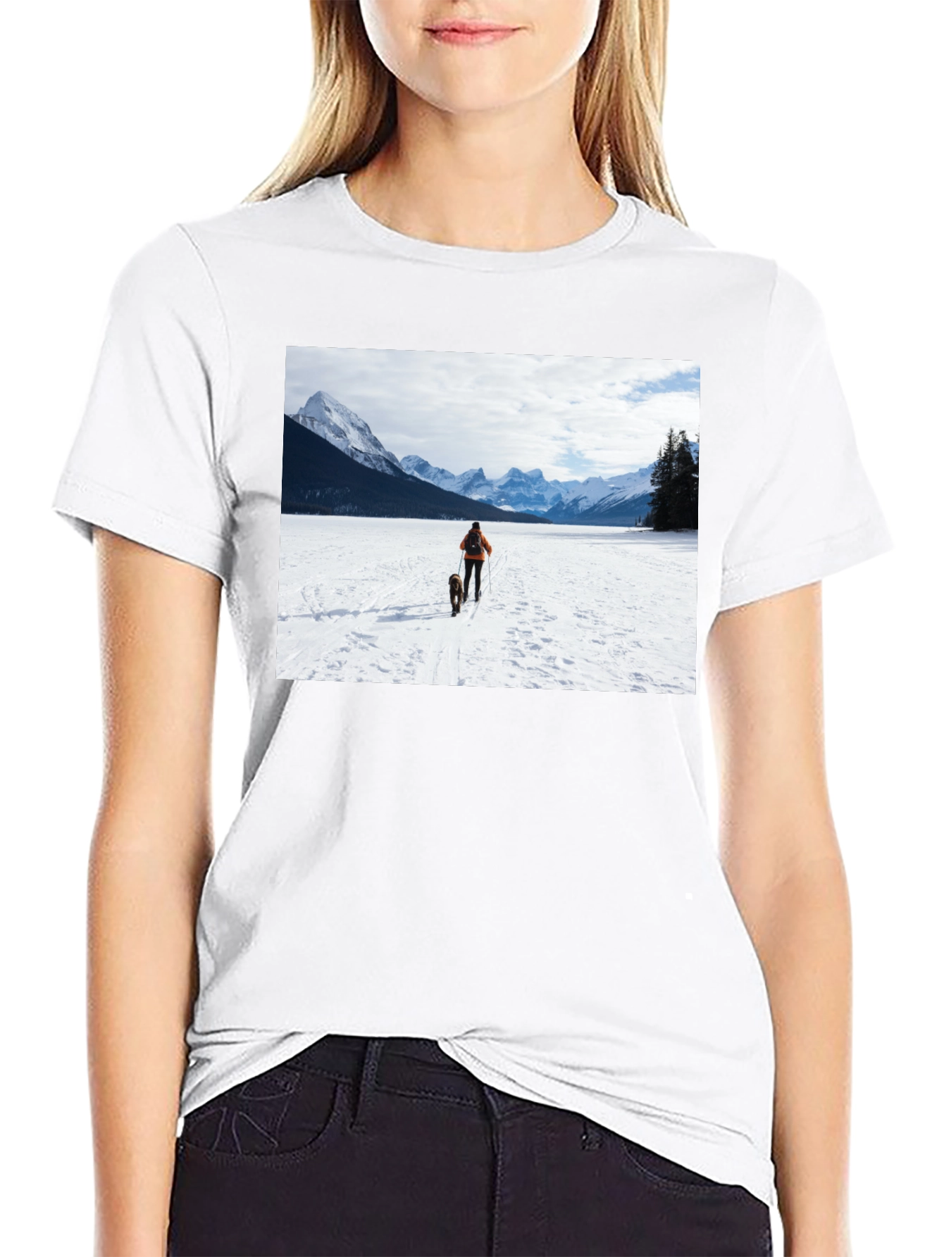 Winter Adventure T-Shirt: Skier & Dog Graphic Tee