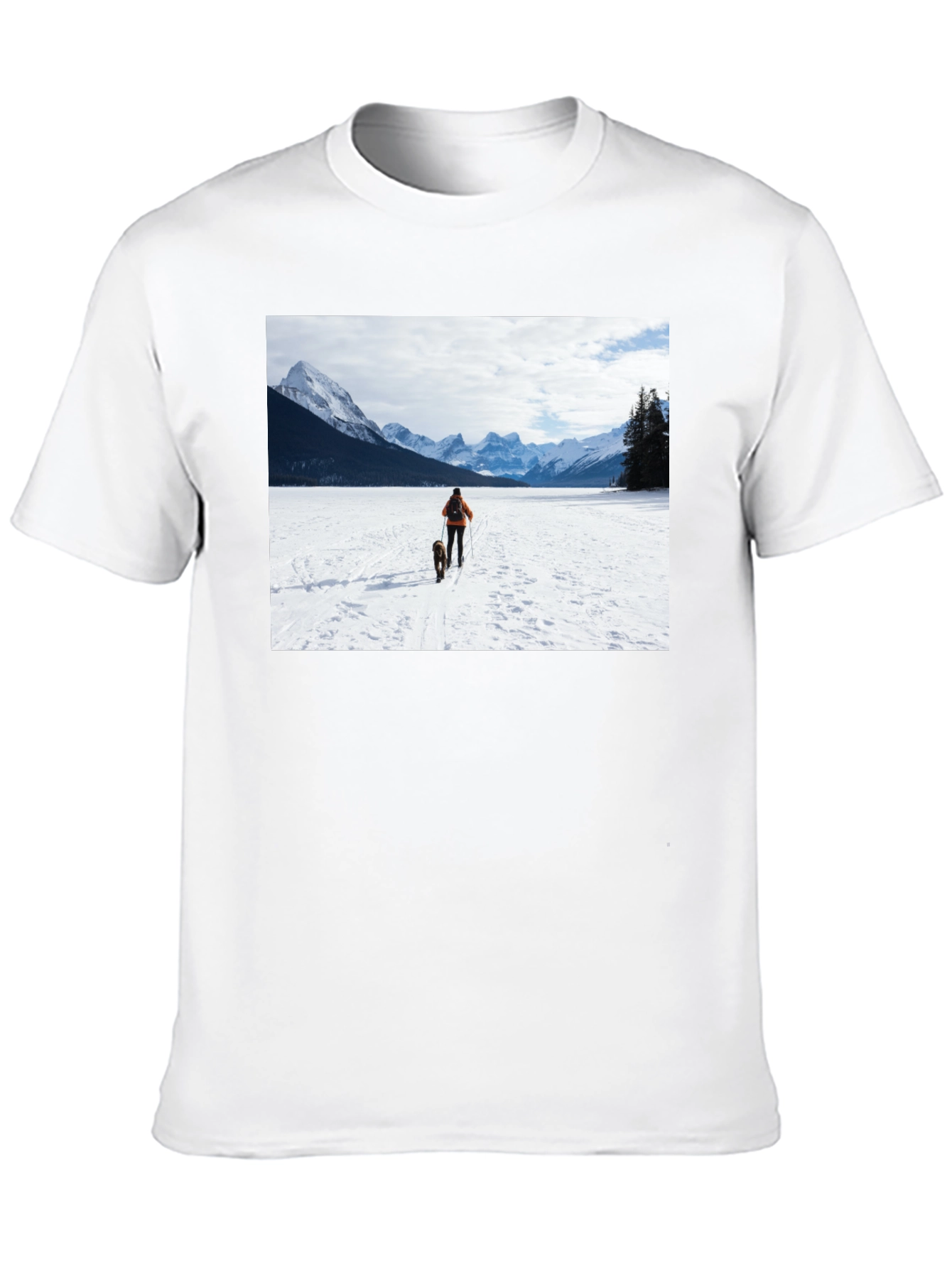 Winter Adventure T-Shirt: Skier & Dog Graphic Tee
