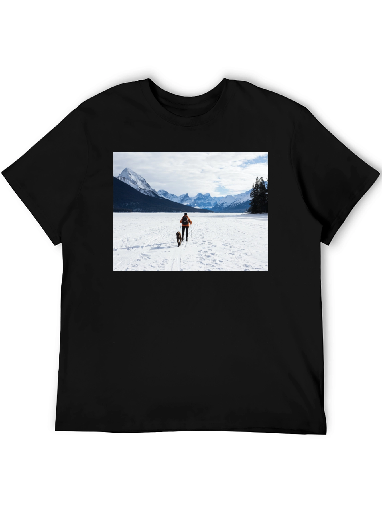 Winter Adventure T-Shirt: Skier & Dog Graphic Tee