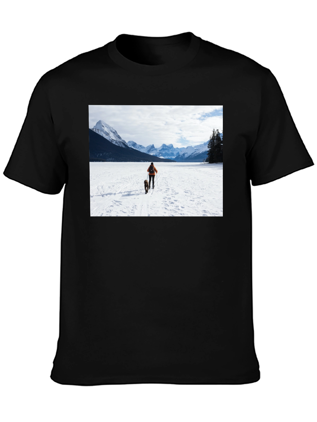 Winter Adventure T-Shirt: Skier & Dog Graphic Tee