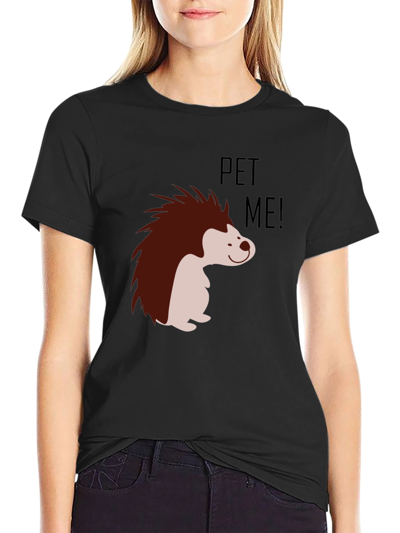 Pet Me! Hedgehog Graphic Black T-Shirt