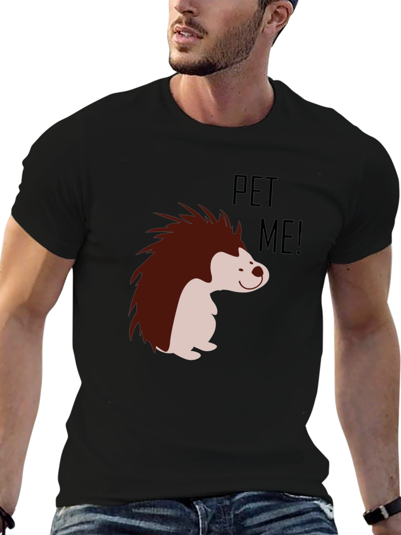 Pet Me! Hedgehog Graphic Black T-Shirt