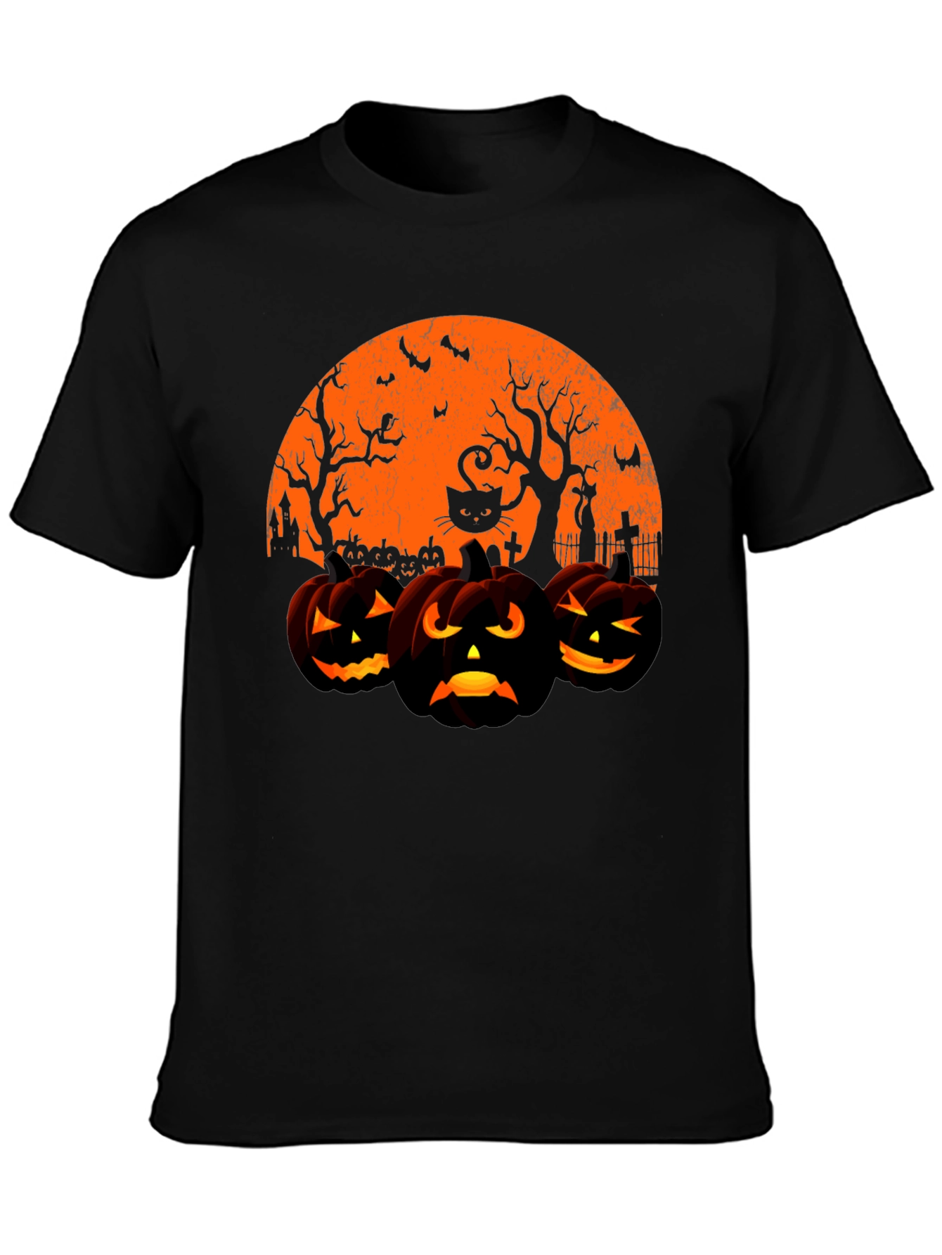 Halloween Pumpkin & Cat Graphic T-Shirt