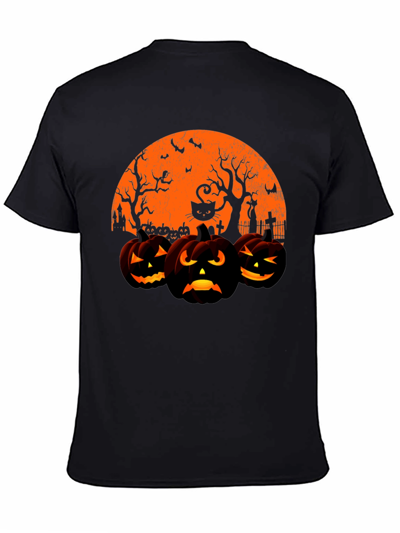 Halloween Pumpkin & Cat Graphic T-Shirt