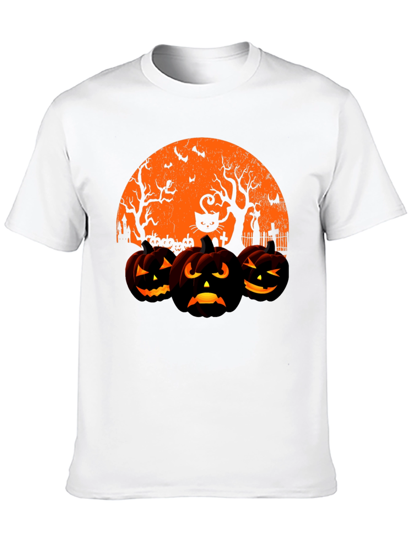 Halloween Pumpkin & Cat Graphic T-Shirt