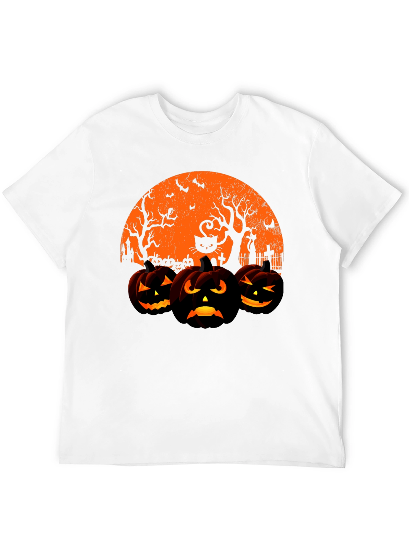 Halloween Pumpkin & Cat Graphic T-Shirt